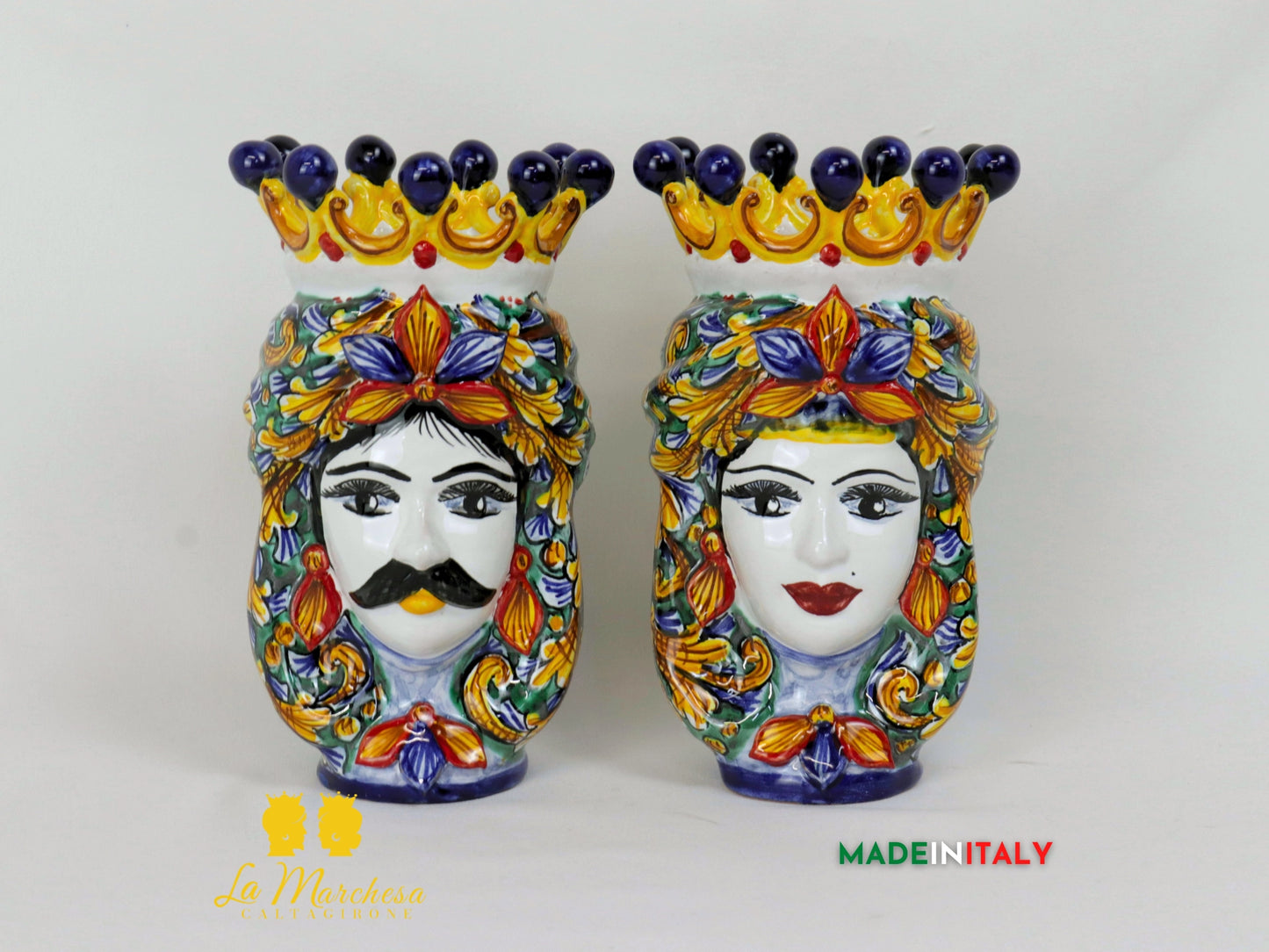 Testoline di Moro in Ceramica di Caltagirone 18cm Ornato