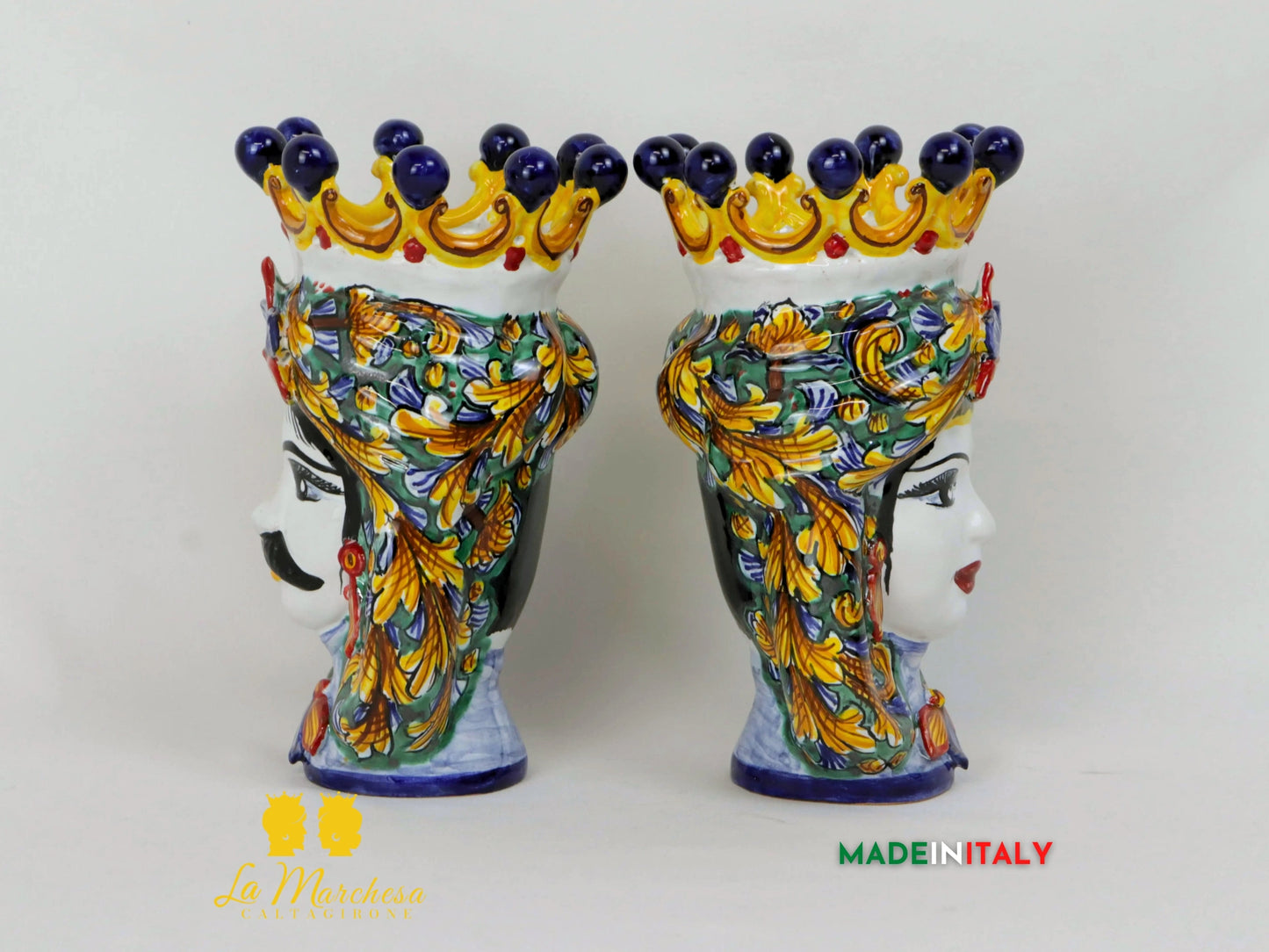 Teste di Moro in Ceramica di Caltagirone 18cm Ornato
