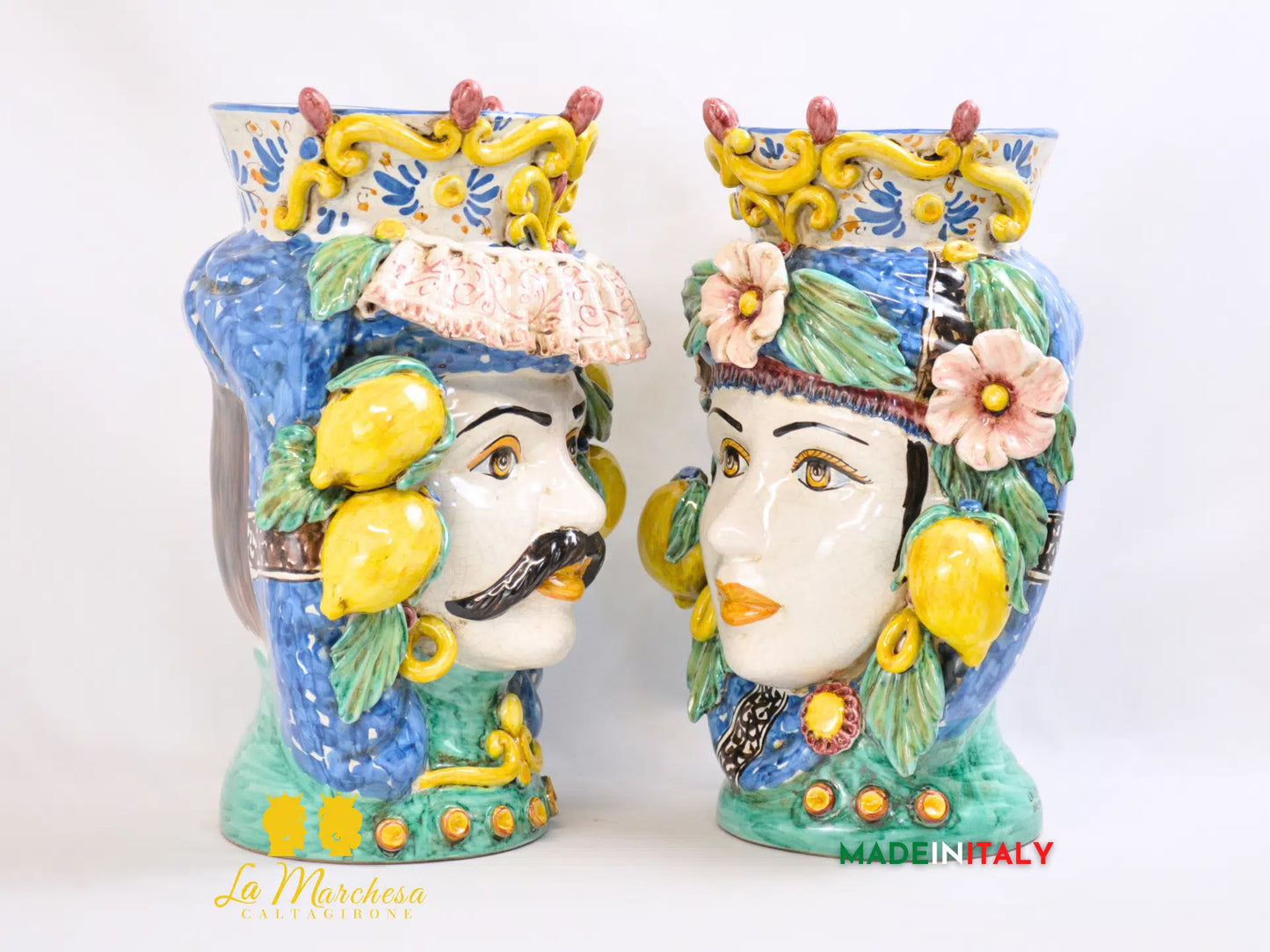 Teste di Moro Caltagirone Classiche merletto corona blu antico 38cm