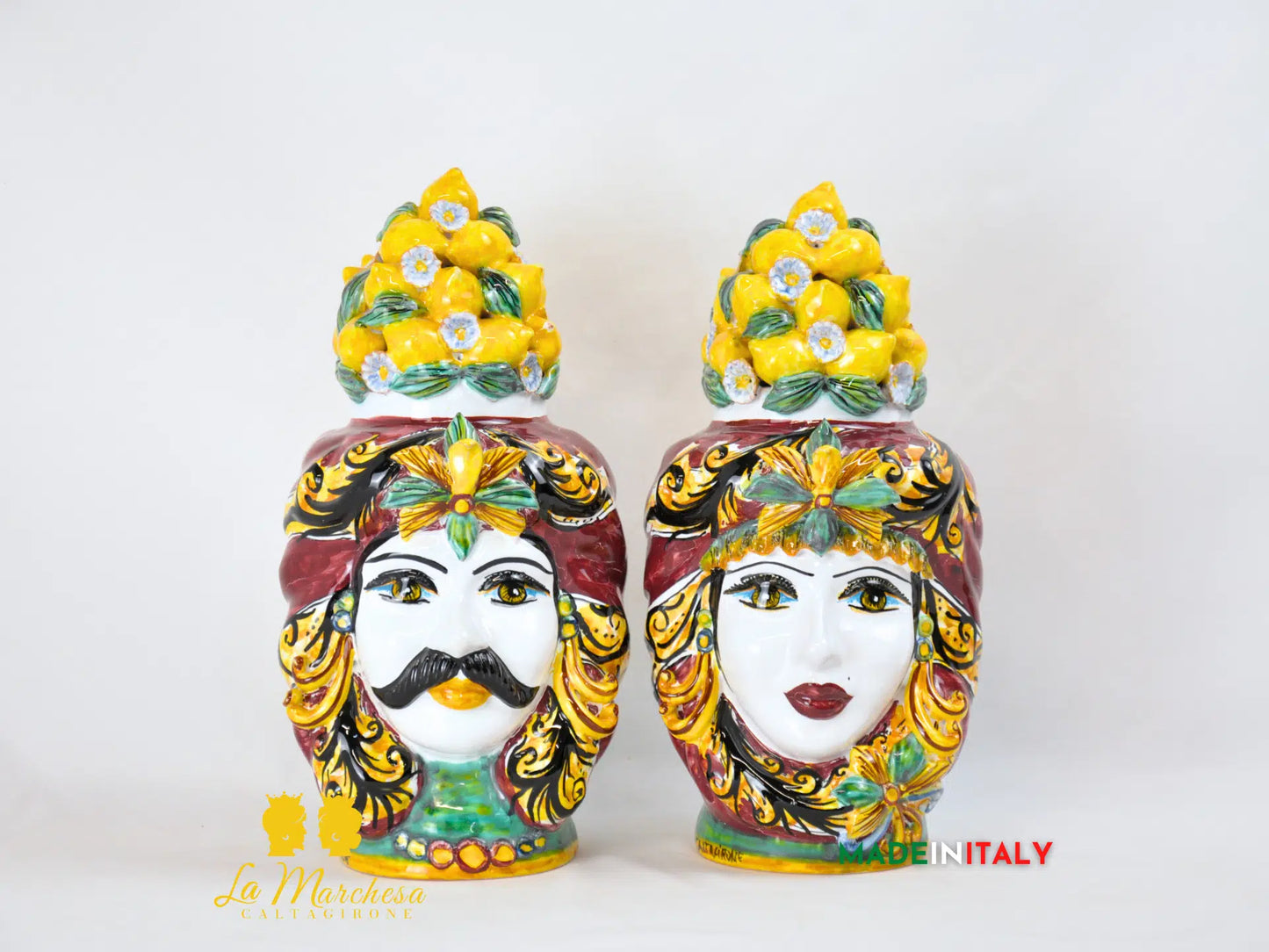 Teste di Moro Taormina Cesta Limoni in Ceramica di Caltagirone - Vari Modelli