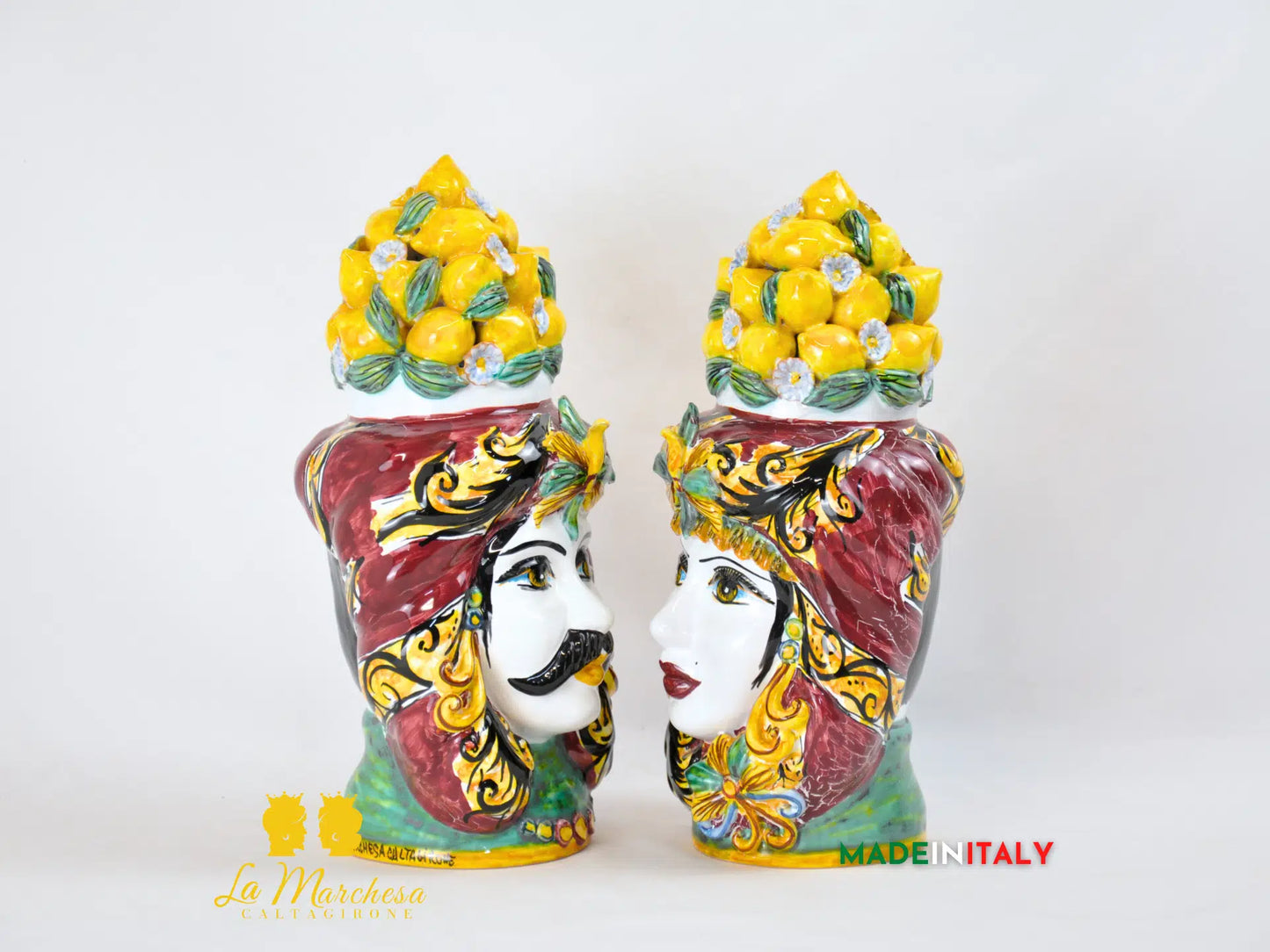 Teste di Moro Taormina Cesta Limoni in Ceramica di Caltagirone - Vari Modelli
