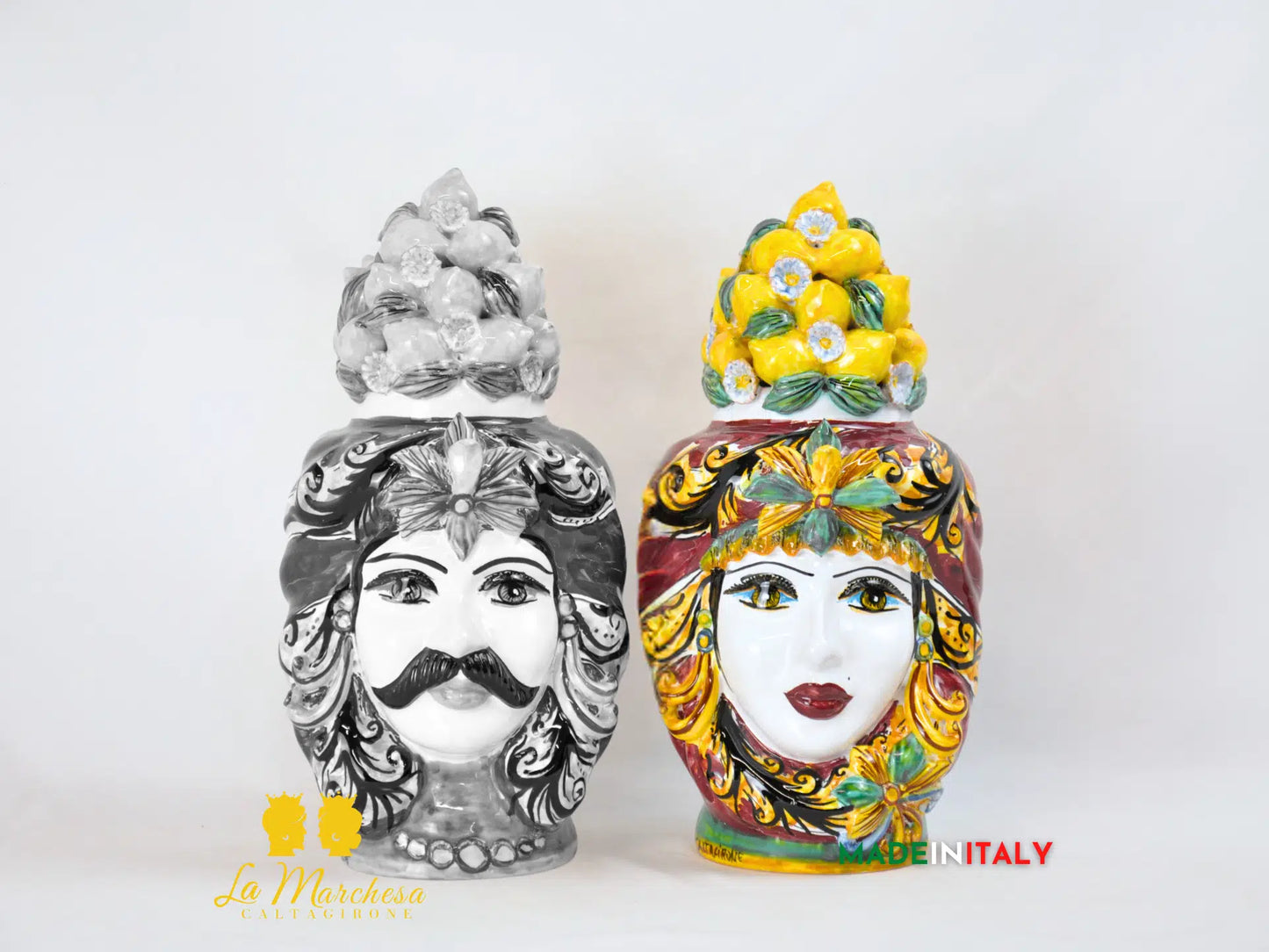 Teste di Moro Taormina Cesta Limoni in Ceramica di Caltagirone - Vari Modelli