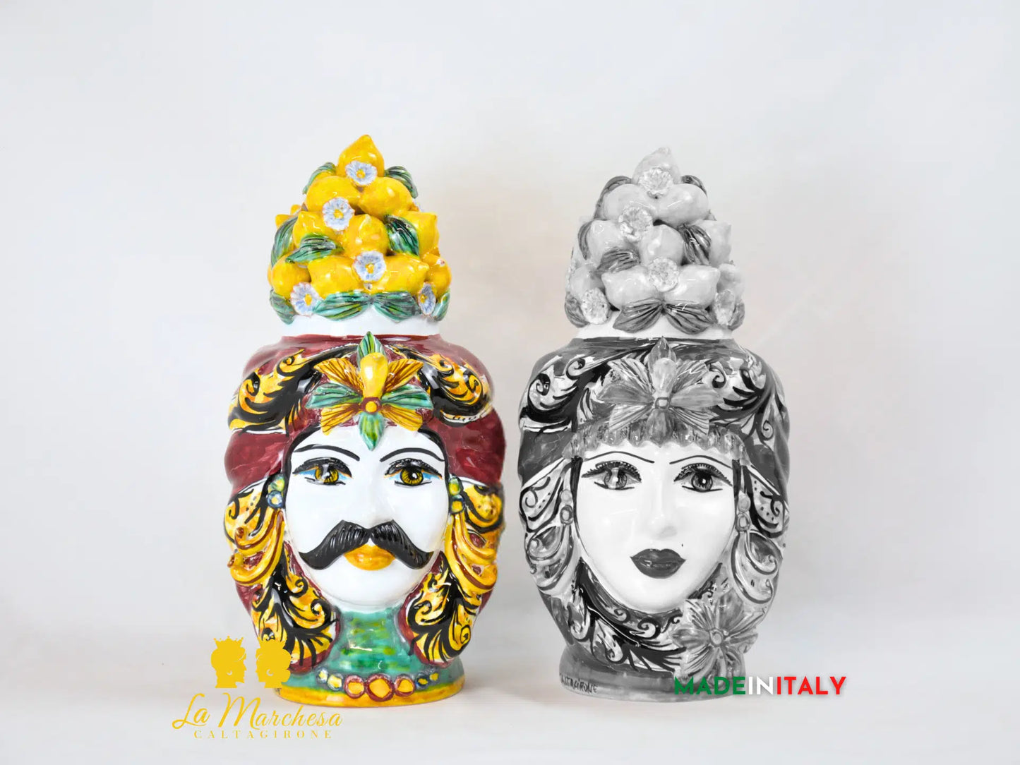 Teste di Moro Taormina Cesta Limoni in Ceramica di Caltagirone - Vari Modelli