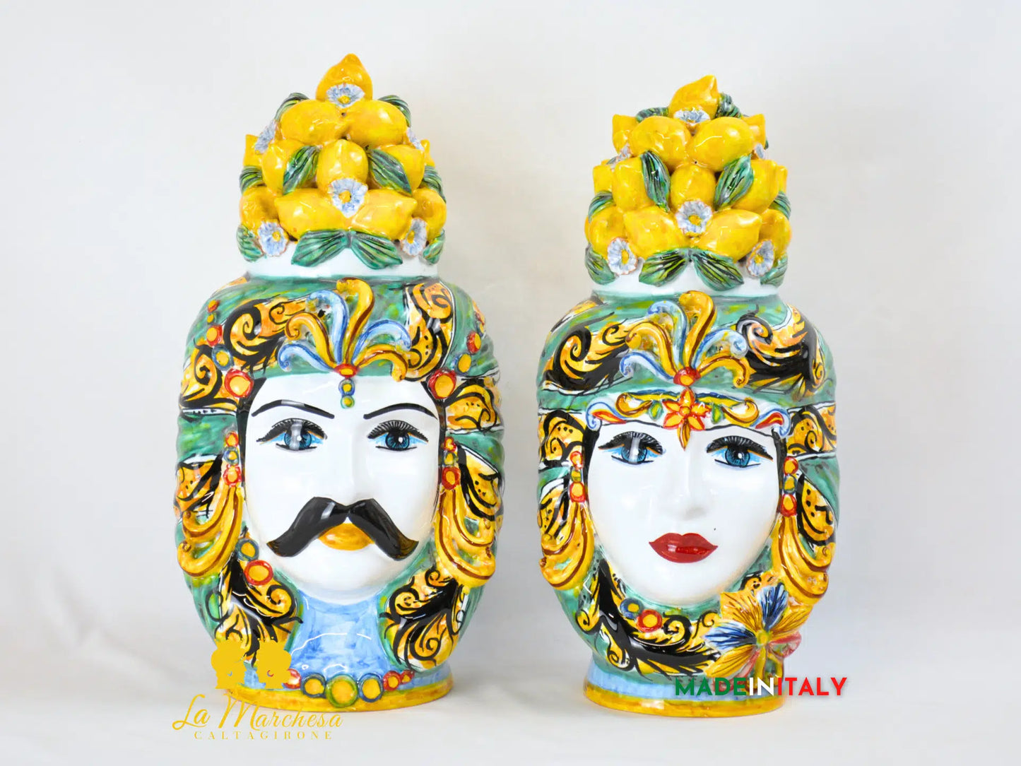 Teste di Moro Taormina Cesta Limoni in Ceramica di Caltagirone - Vari Modelli