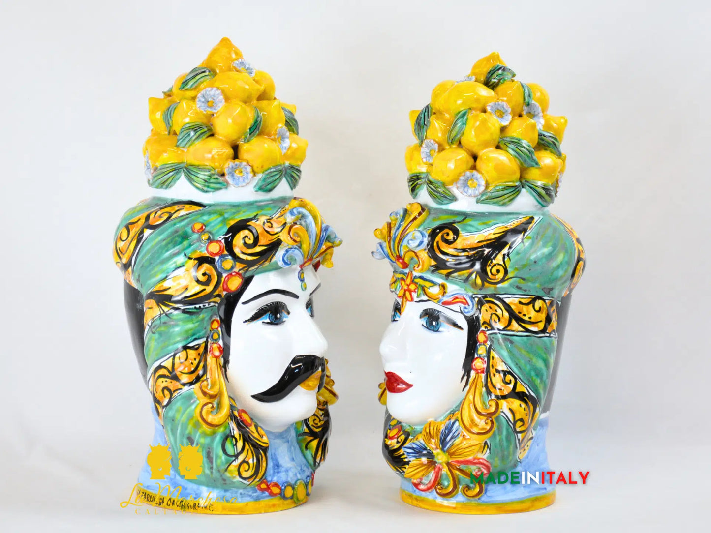 Teste di Moro Taormina Cesta Limoni in Ceramica di Caltagirone - Vari Modelli