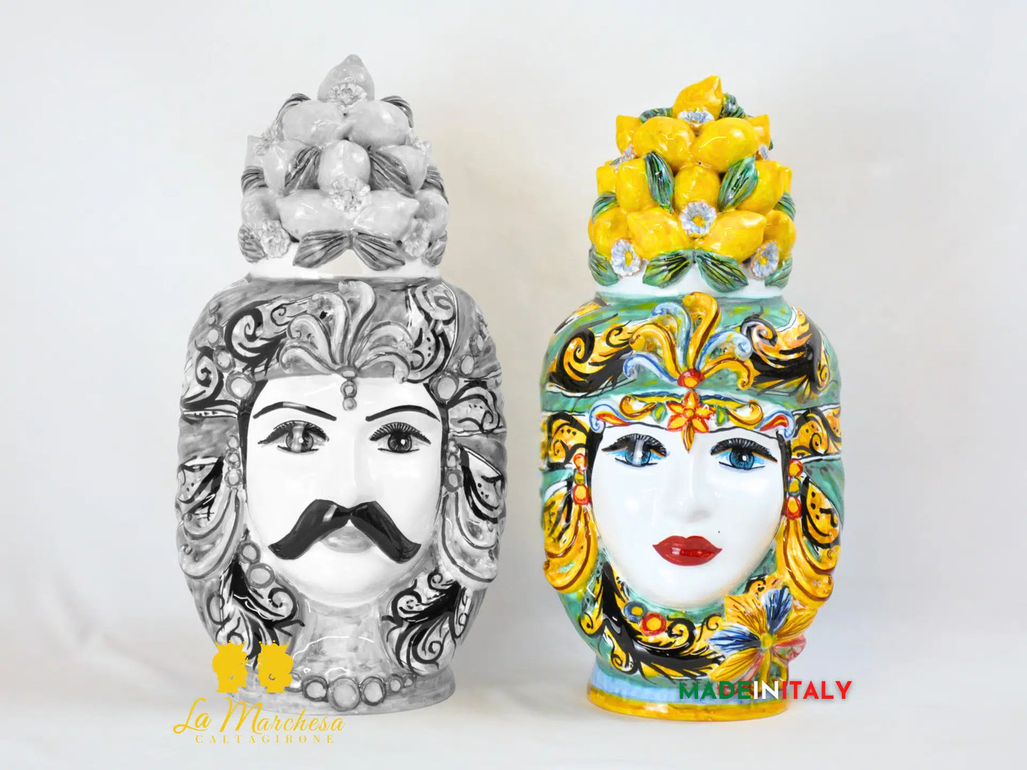 Teste di Moro Taormina Cesta Limoni in Ceramica di Caltagirone - Vari Modelli