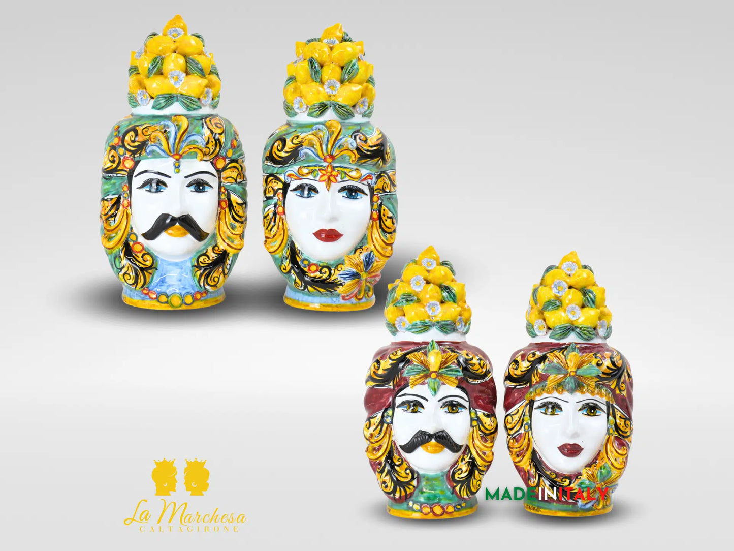 Teste di Moro Taormina Cesta Limoni in Ceramica di Caltagirone - Vari Modelli