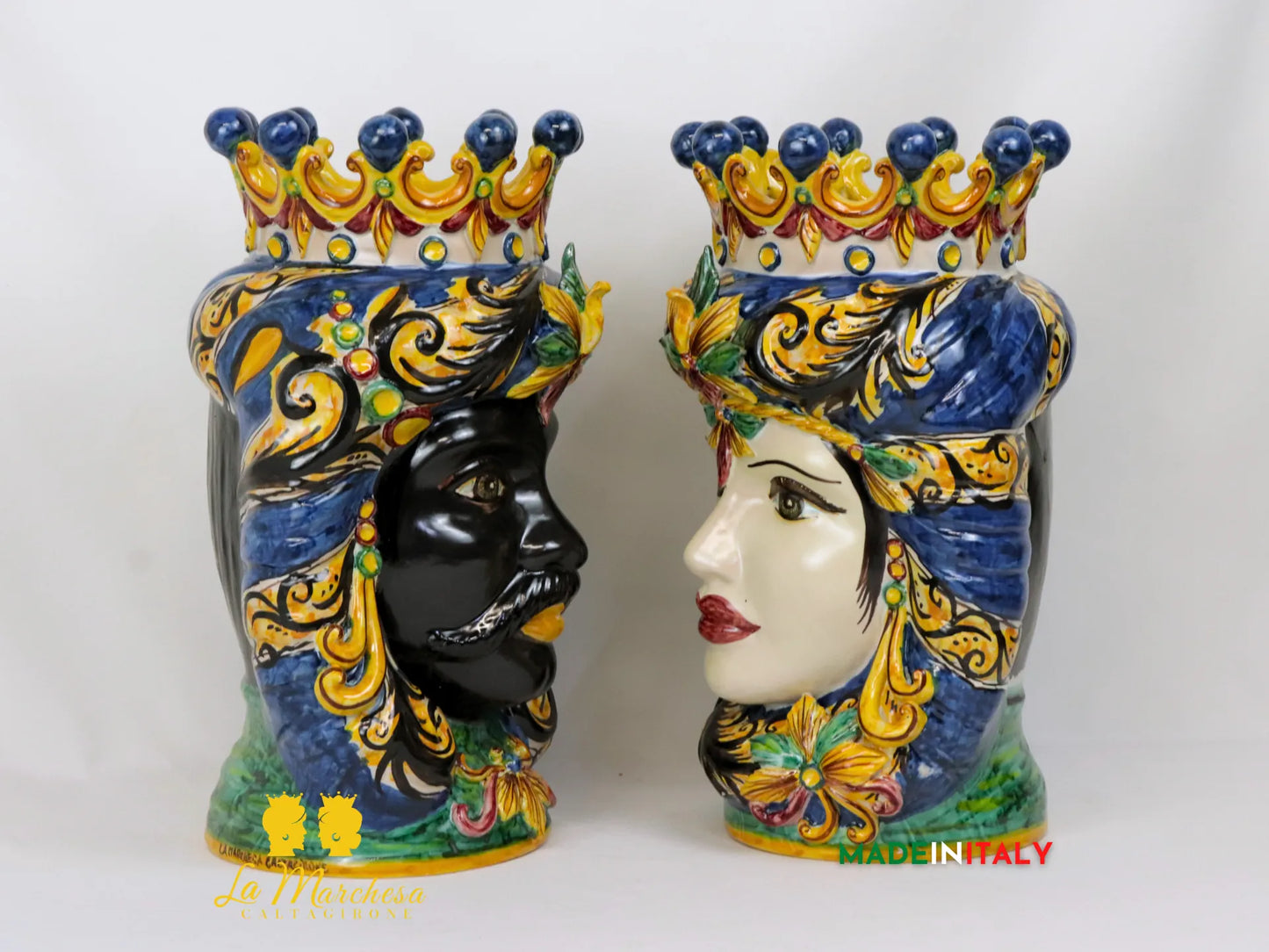 Teste di Moro in Ceramica di Caltagirone Classica Corona 38cm
