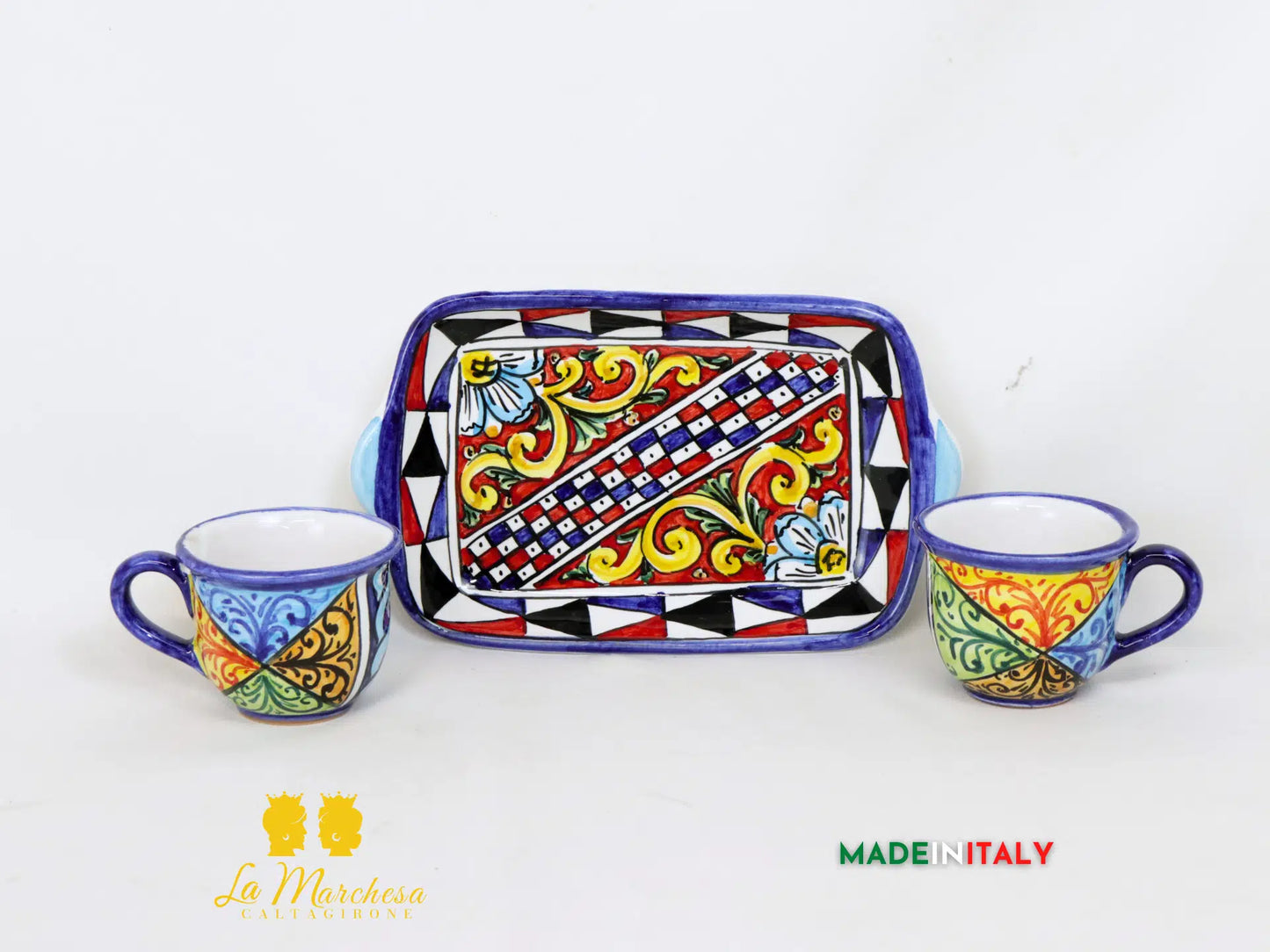 Tete a Tete Servio Caffè 2 tazzine in Ceramica di Caltagirone - Vari Modelli