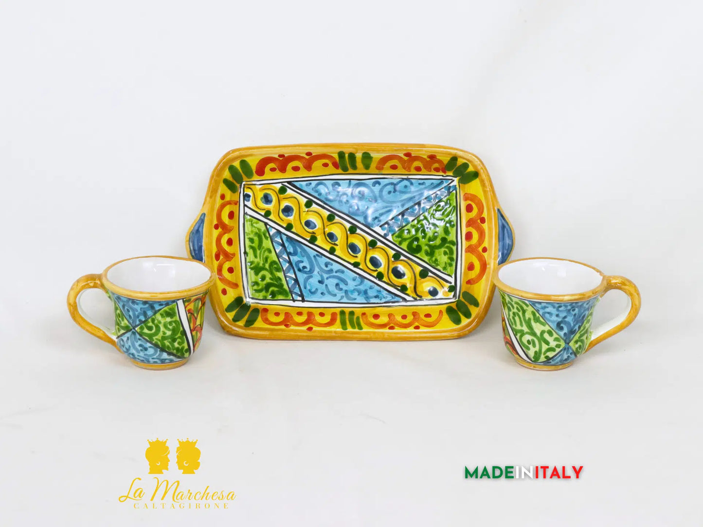 Tete a Tete Servio Caffè 2 tazzine in Ceramica di Caltagirone - Vari Modelli