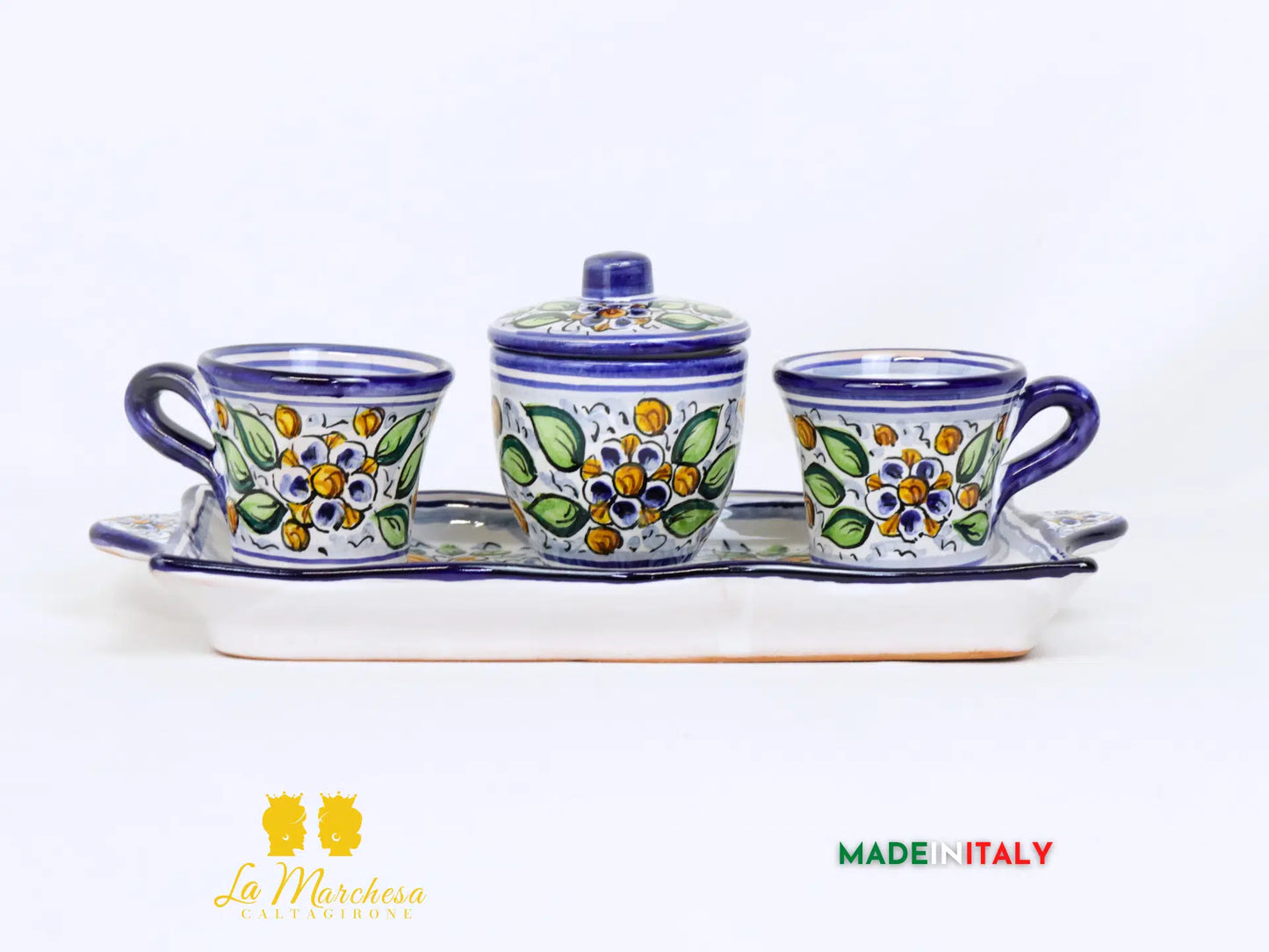 Servizio Tazzine con Piatto Decorato in Ceramica di Caltagirone - Vari Modelli