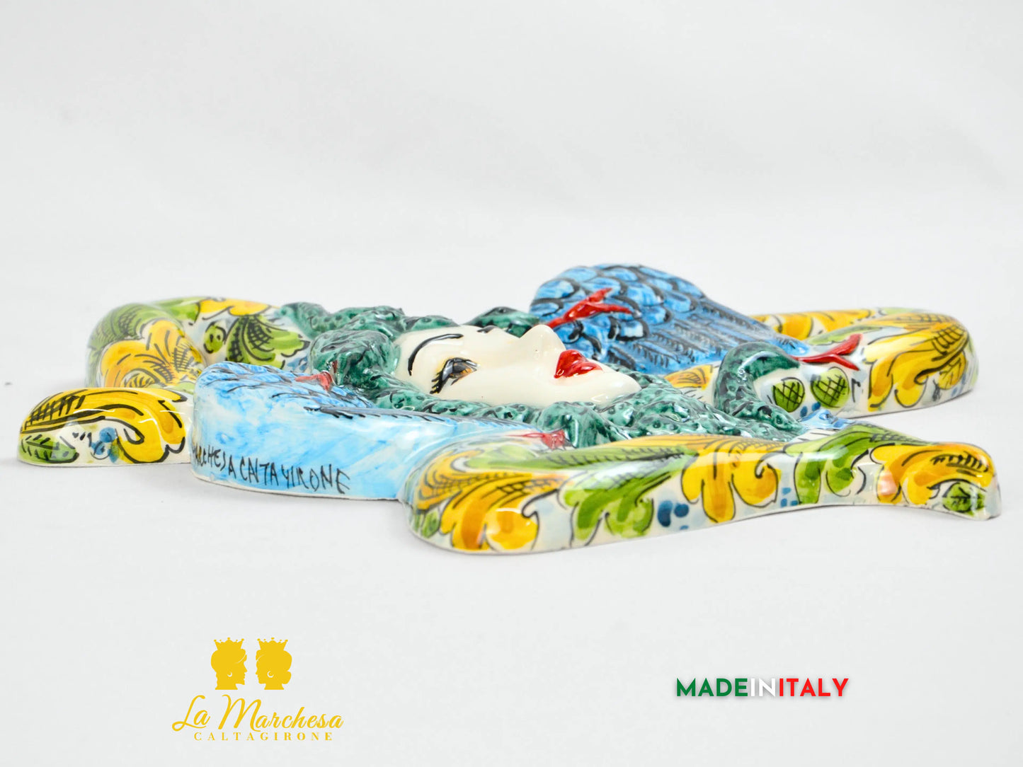 Trinacria in Ceramica Caltagirone Ornato Simbolo Sicilia 32cm
