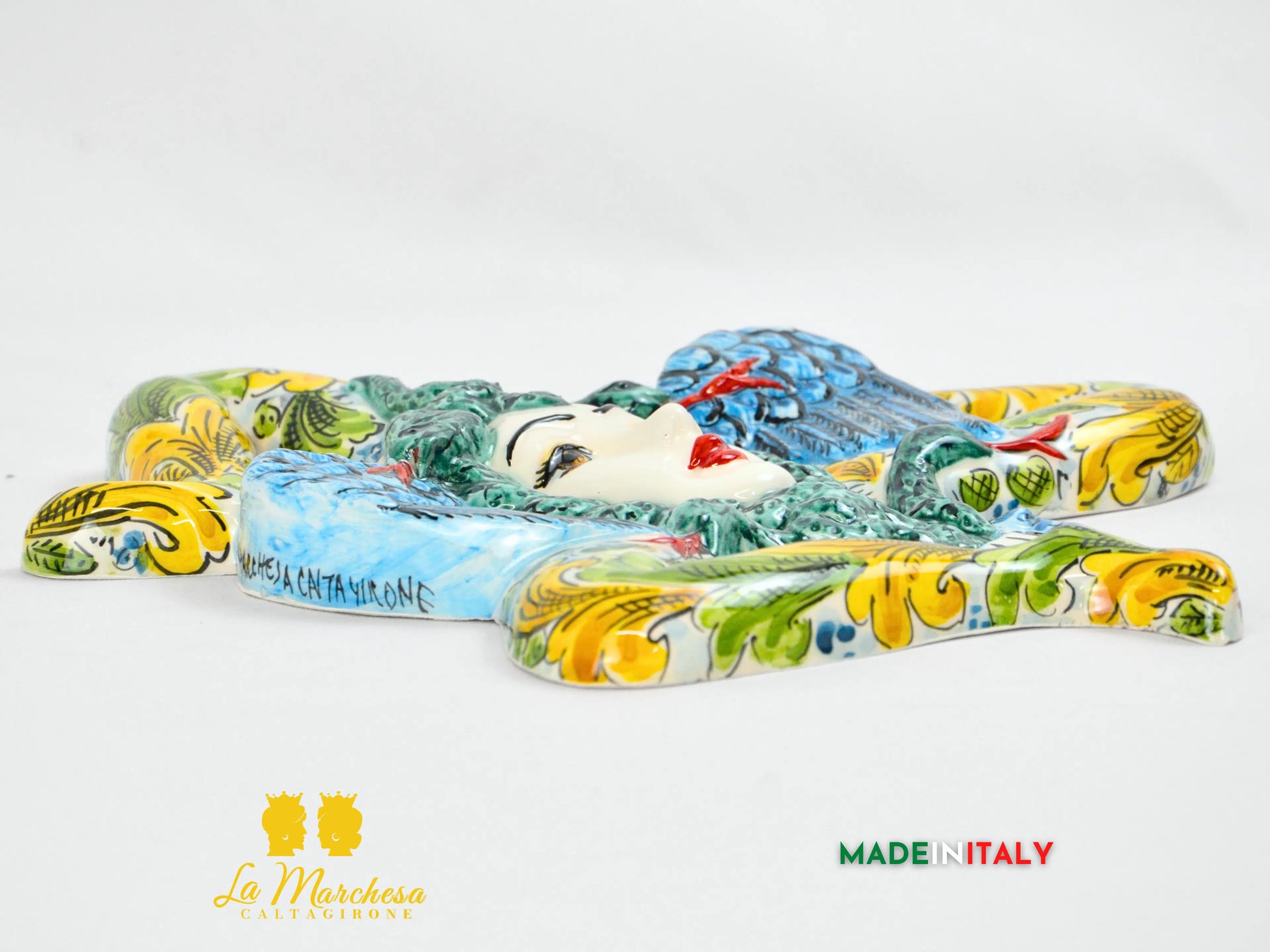 Trinacria in Ceramica Caltagirone Ornato Simbolo Sicilia 32cm