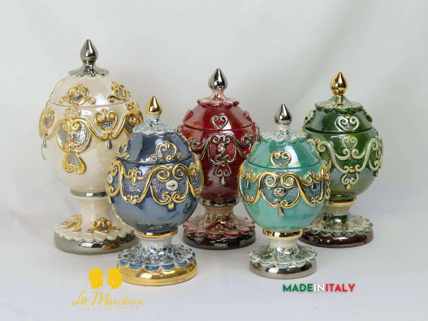 Uovo decorato in Ceramica di Caltagirone Oro, Platino e madreperla - Vari Modelli