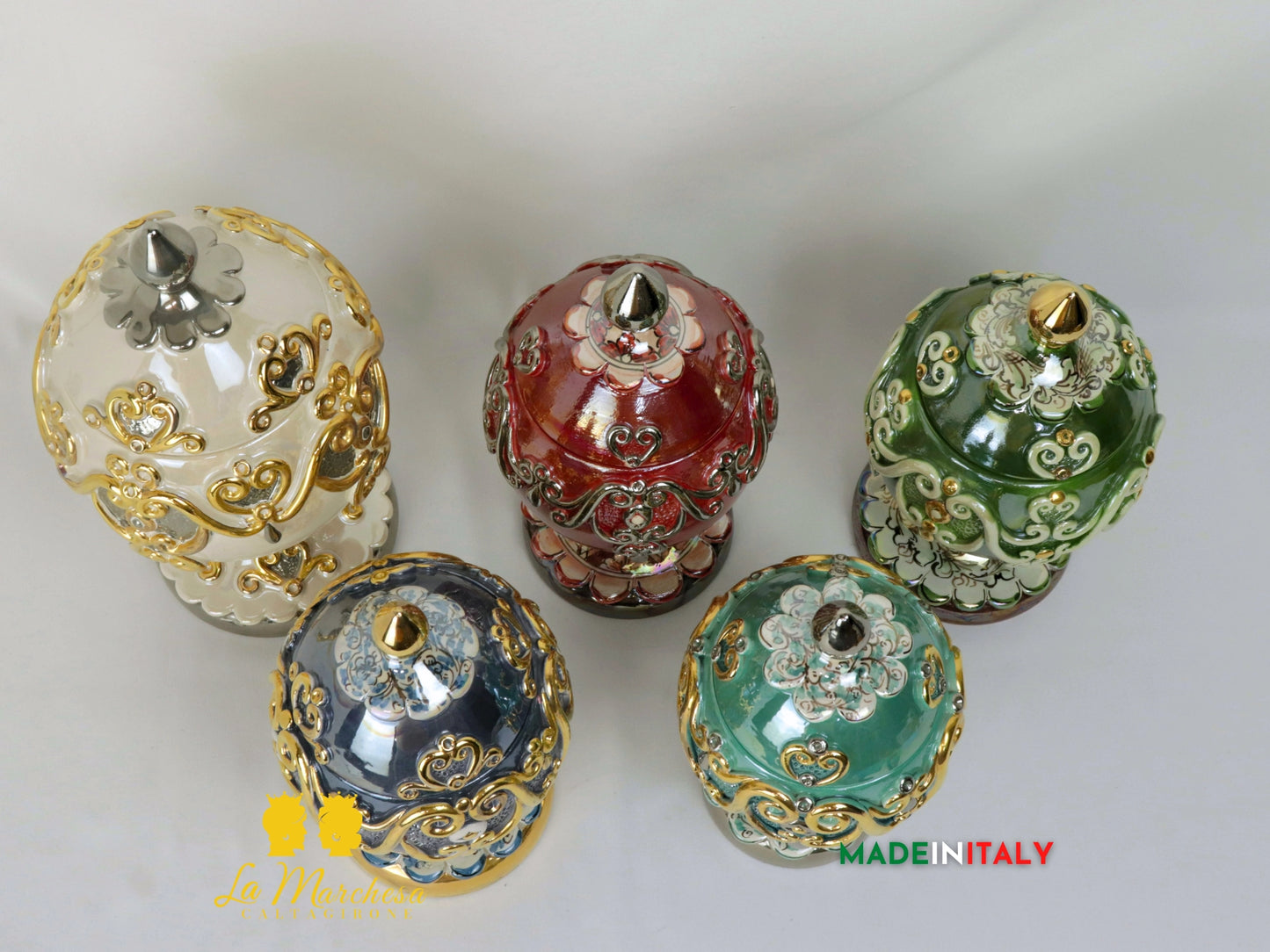 Uovo decorato in Ceramica di Caltagirone Oro, Platino e madreperla - Vari Modelli