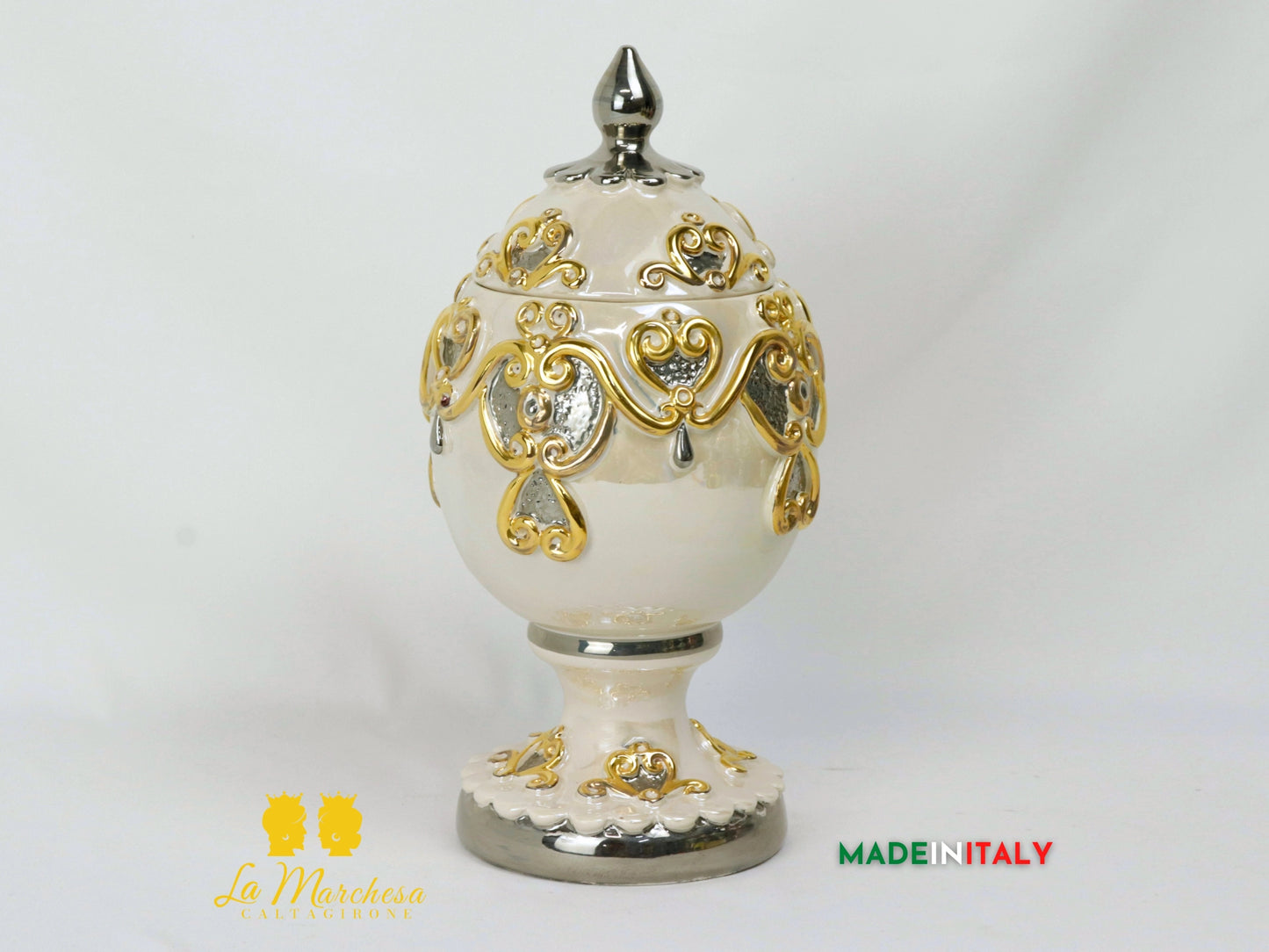 Uovo decorato in Ceramica di Caltagirone Oro, Platino e madreperla - Vari Modelli