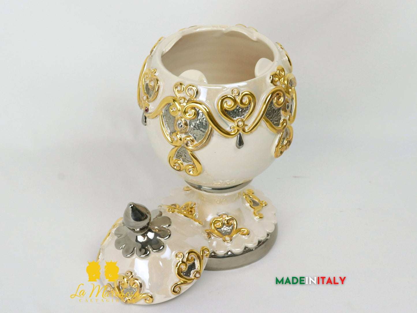 Uovo in Ceramica di Caltagirone Decoro Oro, Platino e Madreperla - Vari Modelli
