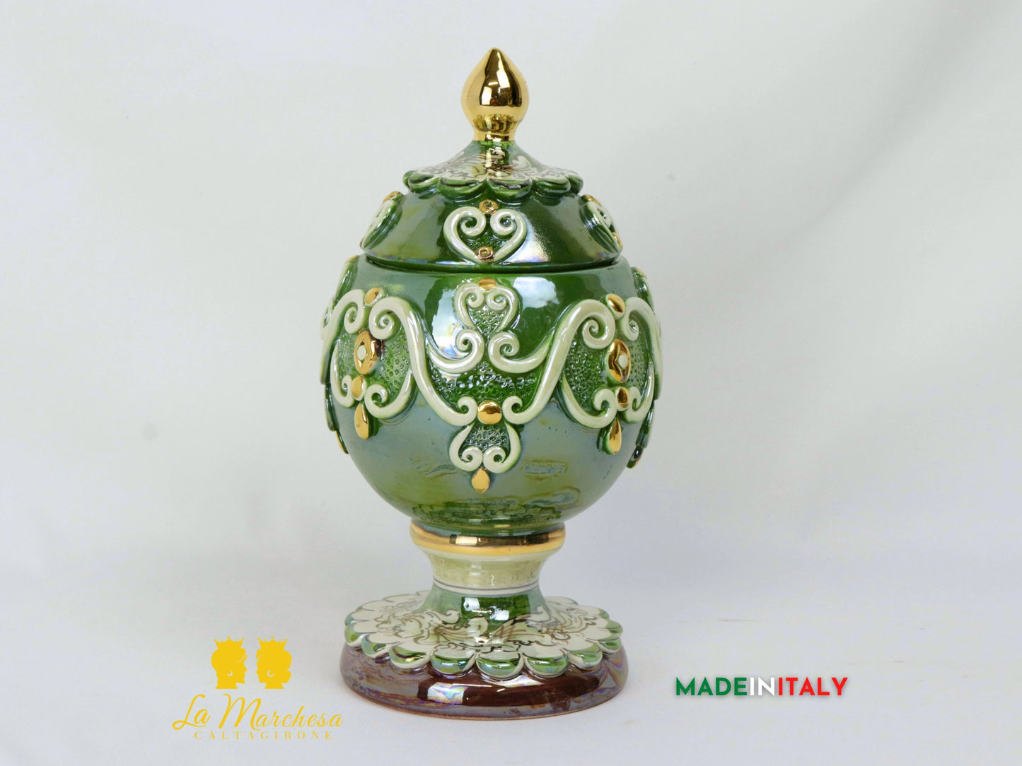 Uovo decorato in Ceramica di Caltagirone Oro, Platino e madreperla - Vari Modelli