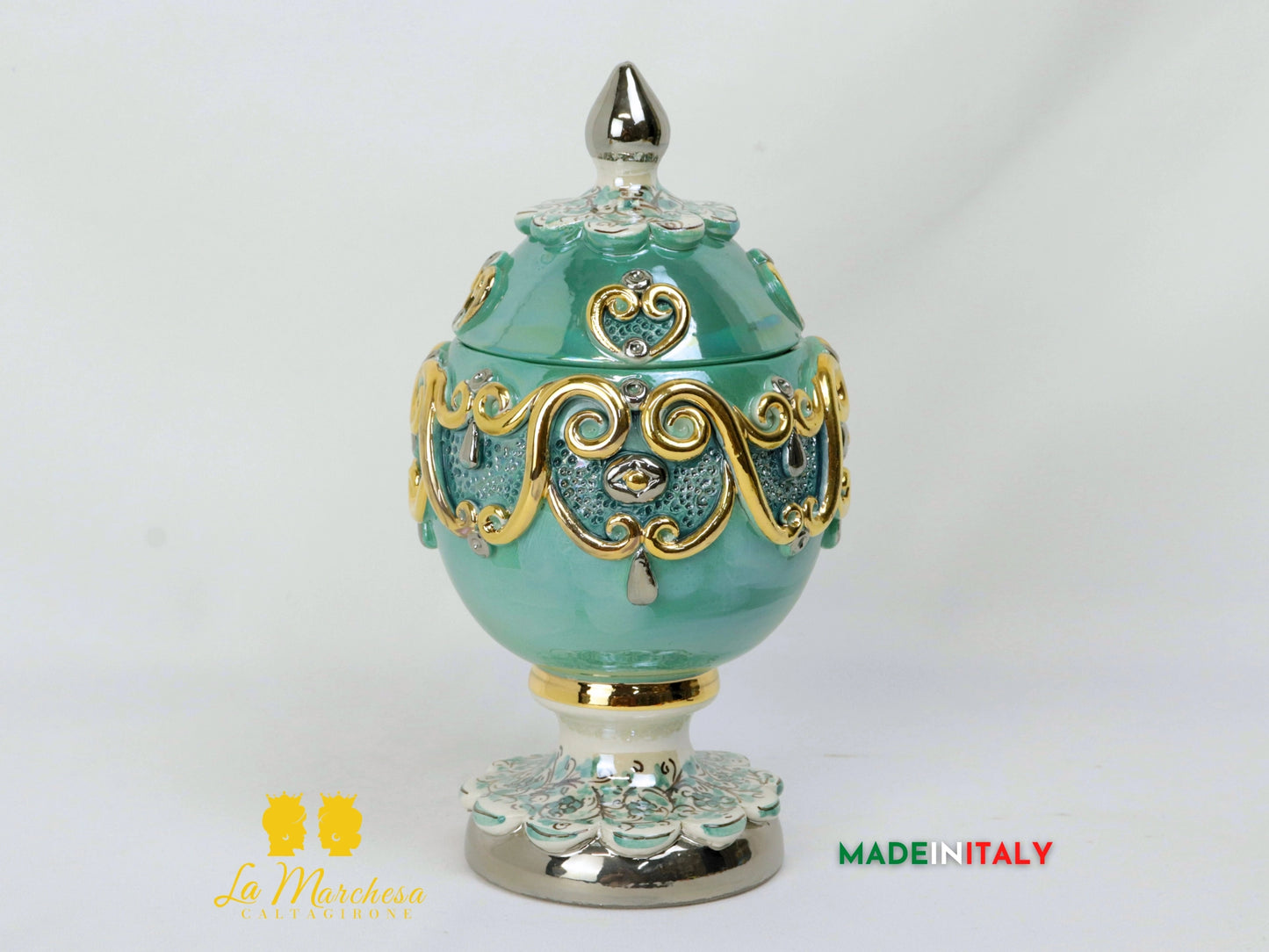 Uovo decorato in Ceramica di Caltagirone Oro, Platino e madreperla - Vari Modelli