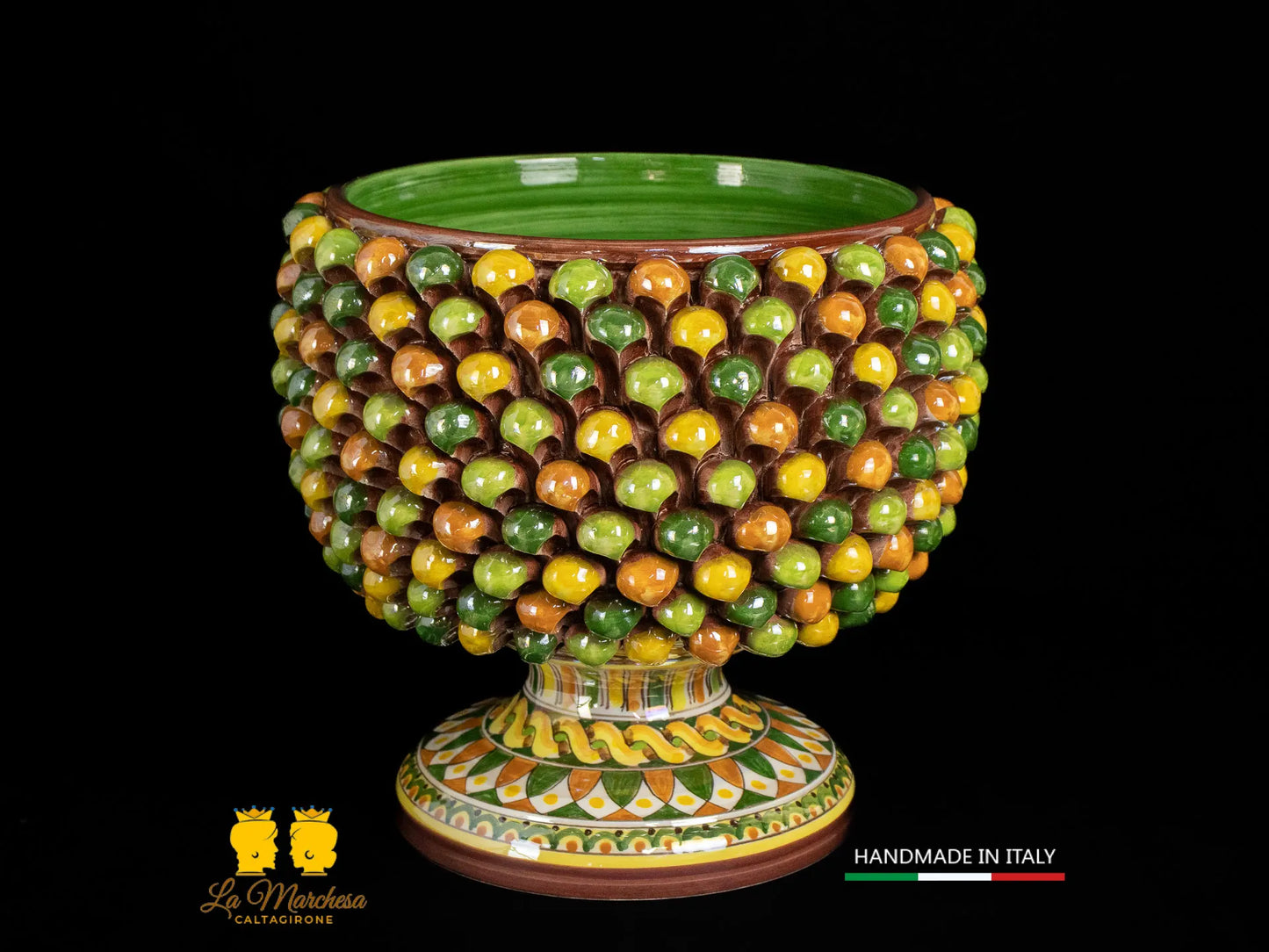 Portavaso mezza Pigna Siciliana Ceramica di Caltagirone Arlecchino H26 Madreperla