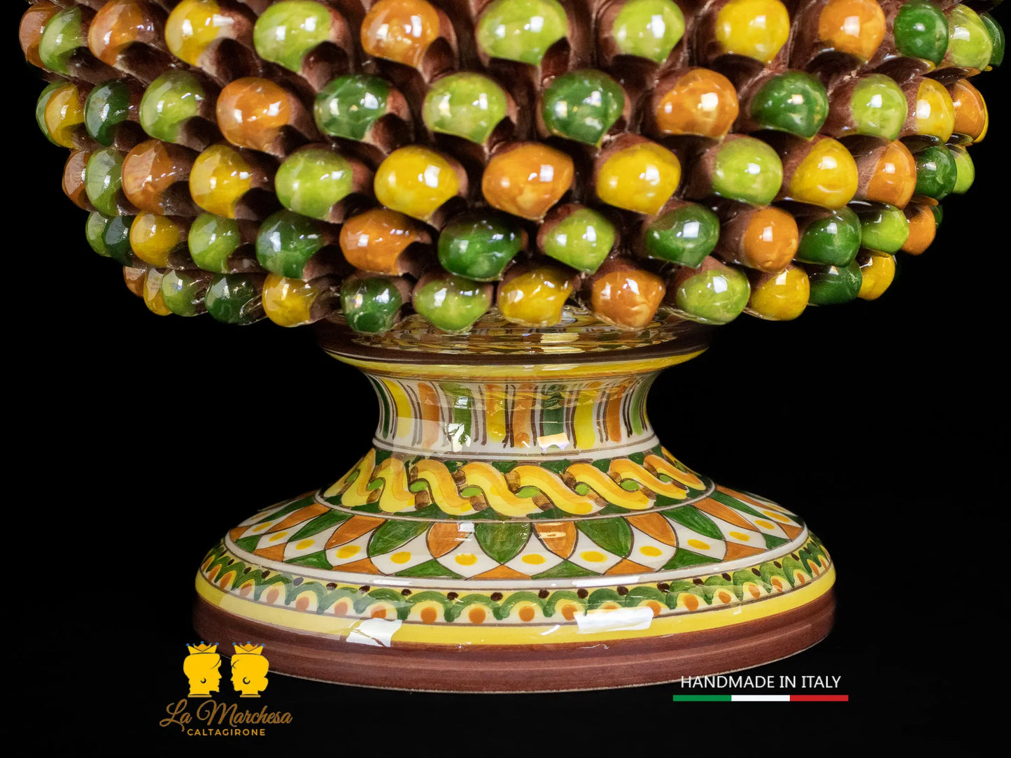 Portavaso mezza Pigna Siciliana Ceramica di Caltagirone Arlecchino H26 Madreperla