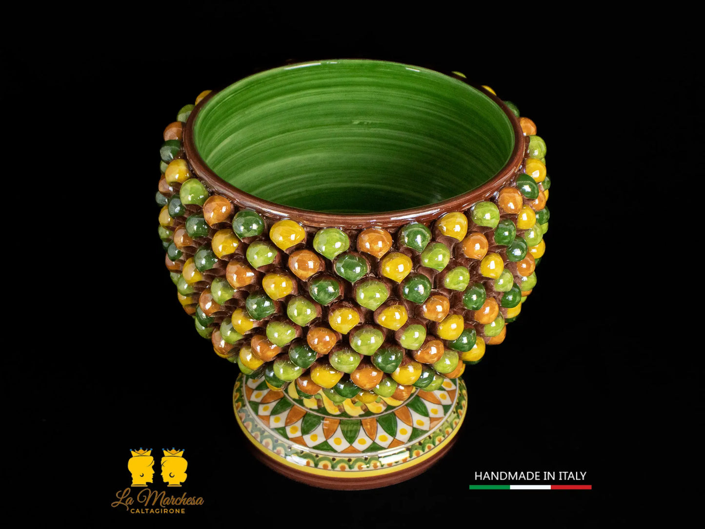 Portavaso mezza Pigna Siciliana Ceramica di Caltagirone Arlecchino H26 Madreperla