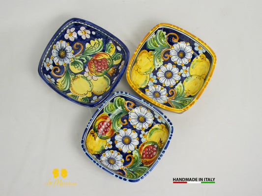Ciotola decorata in Ceramica di Caltagirone quadrata 19cm - Varie decori