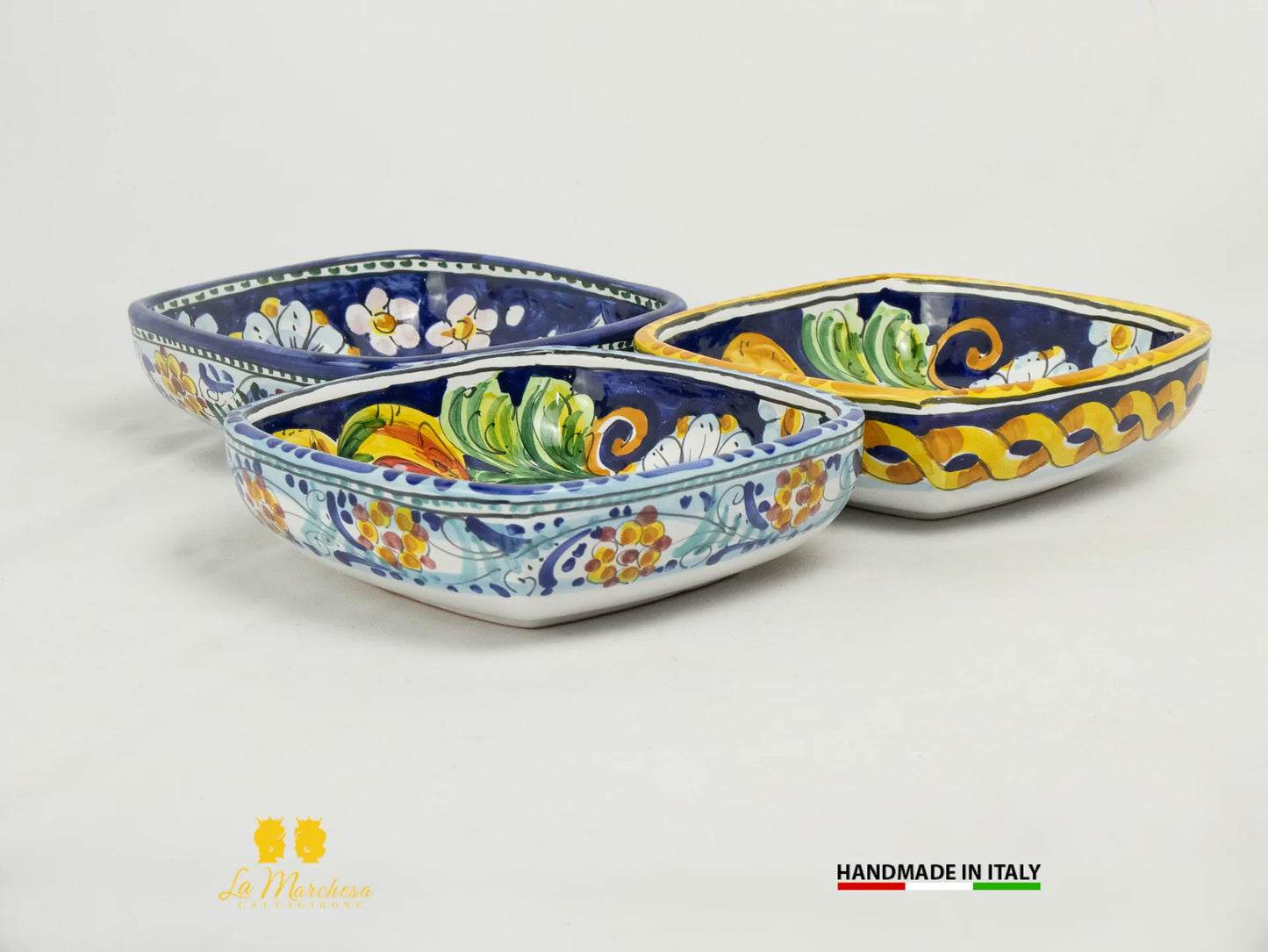 Ciotola decorata in Ceramica di Caltagirone quadrata 19cm - Varie decori