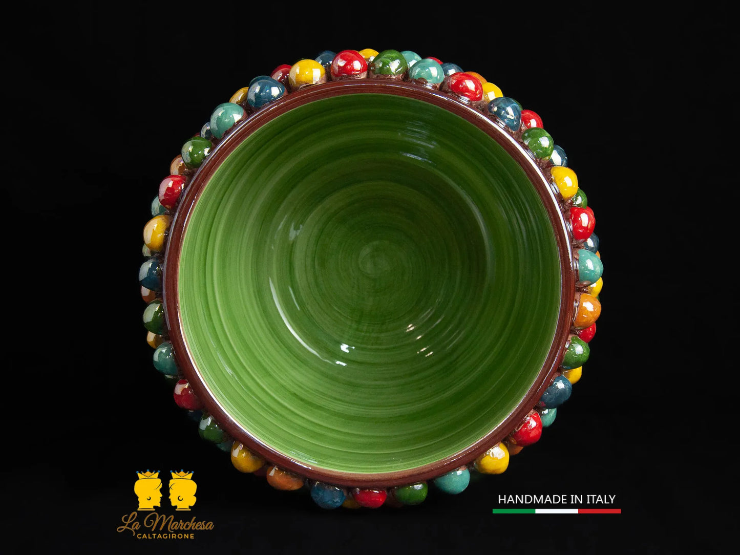 Portavaso mezza Pigna Siciliana Ceramica di Caltagirone Arlecchino H27cm Madreperla