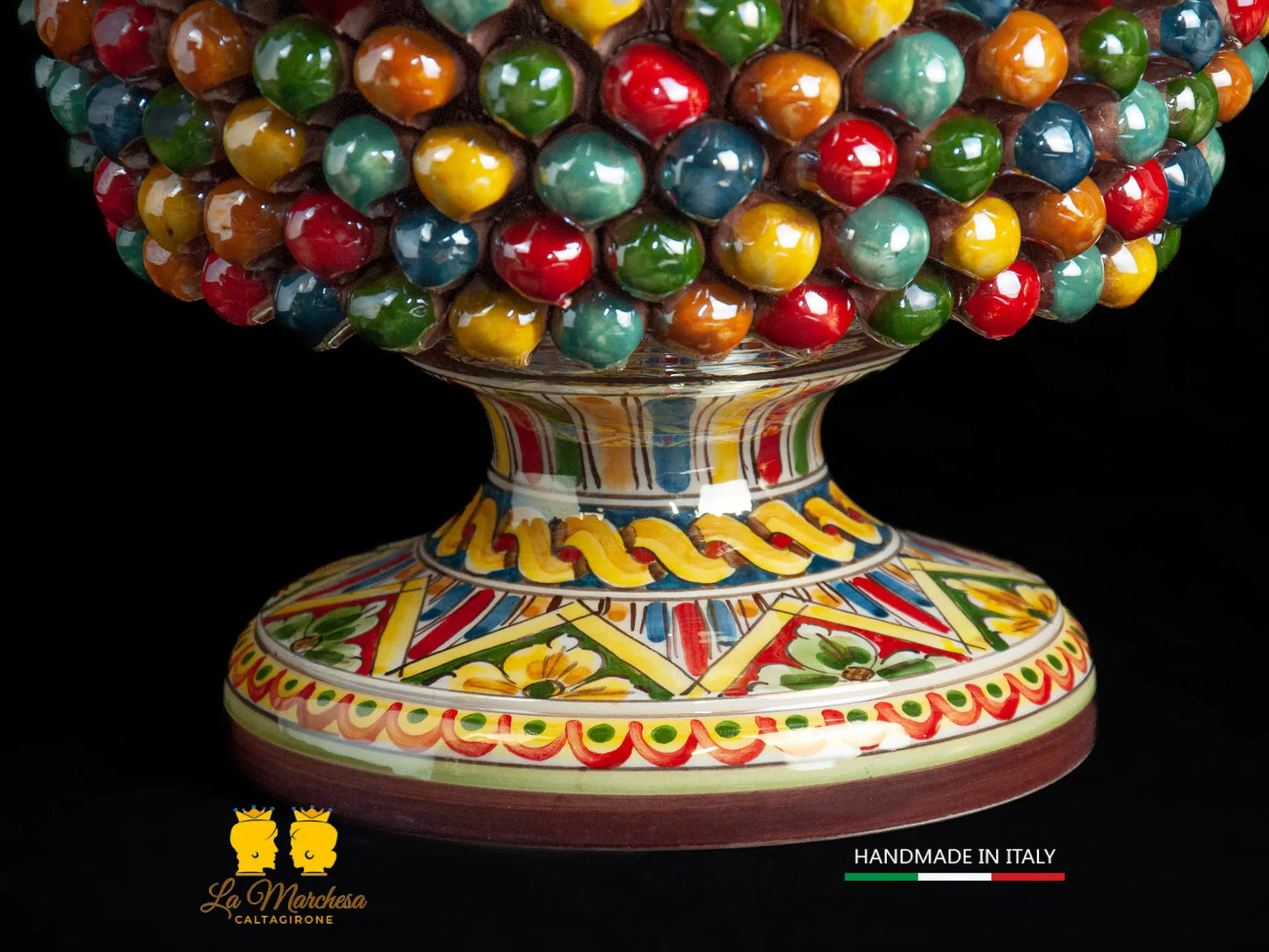Portavaso mezza Pigna Siciliana Ceramica di Caltagirone Arlecchino H27cm Madreperla