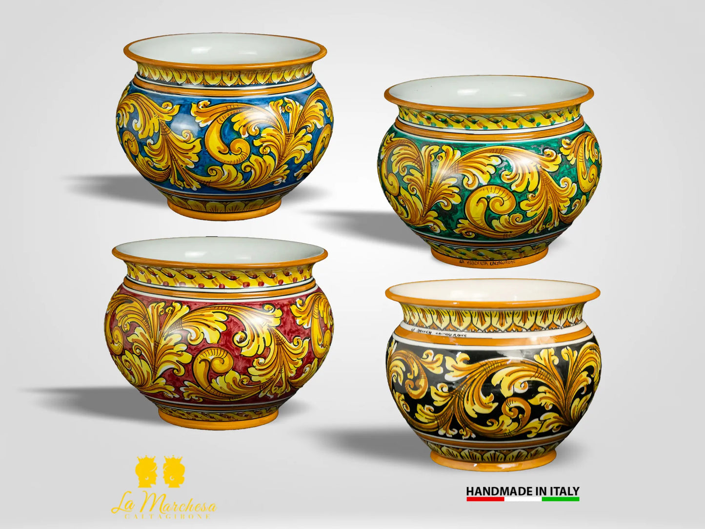 Vaso Portavaso in Ceramica di Caltagirone ornato L32 - Vari Colori