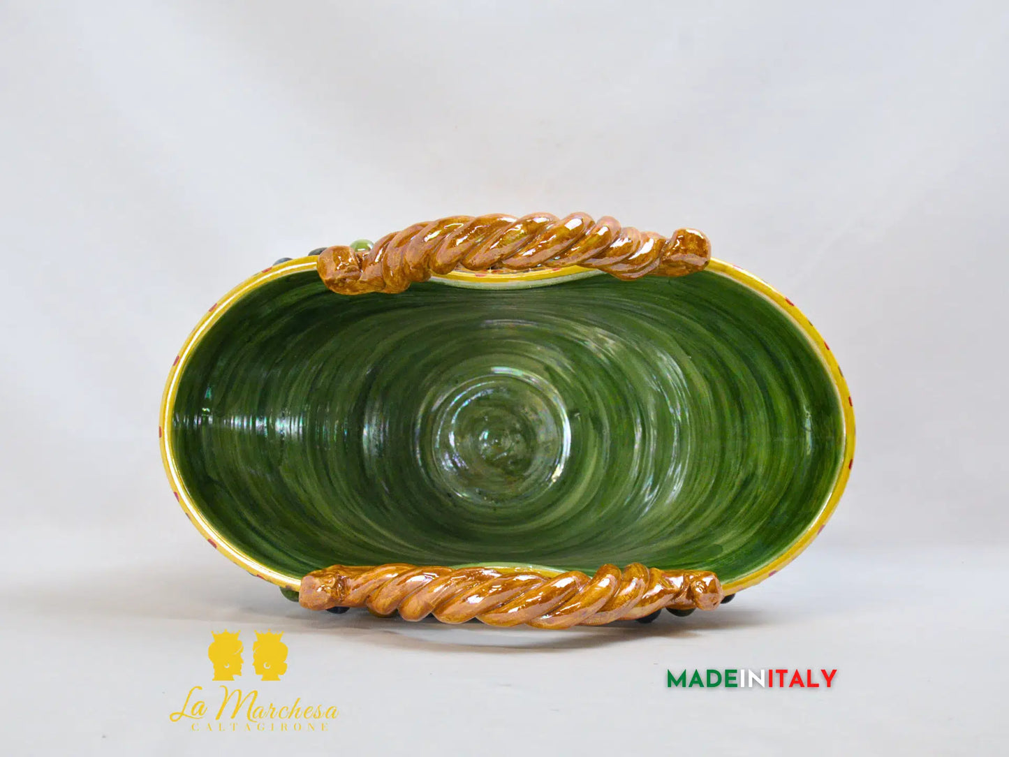 Vaso Coffa Siciliana portavaso Ceramica di Caltagirone madreperla ruota carretto 38cm