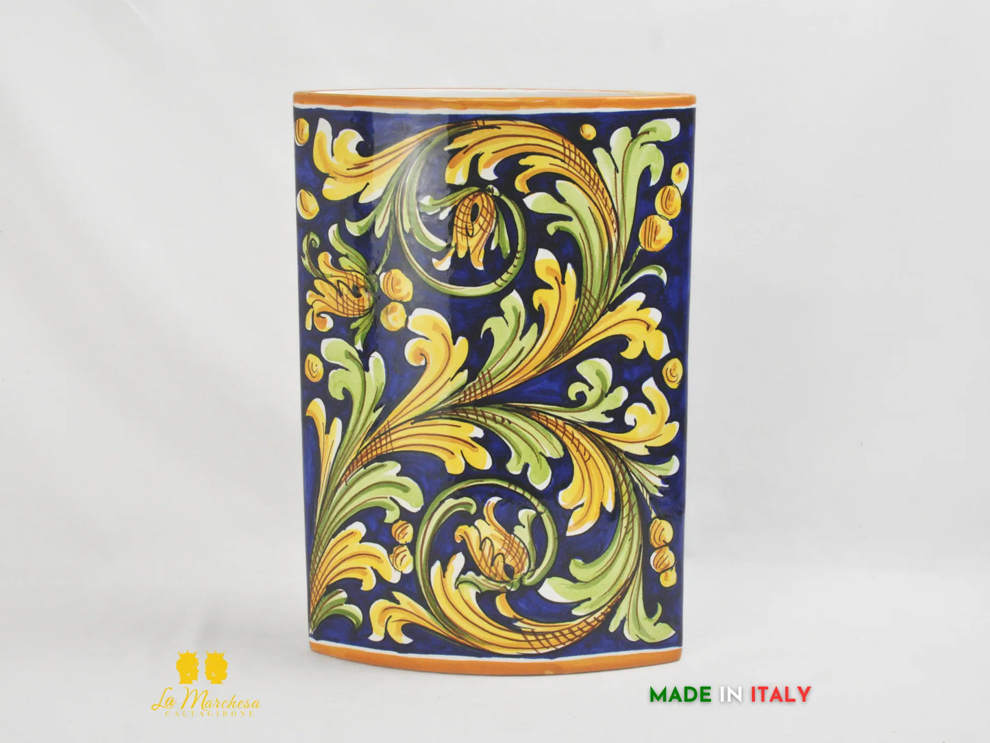 Vaso in Ceramica di Caltagirone Design Sottile blu cobalto ornato