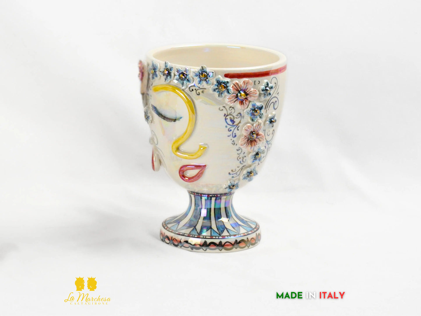 Vaso in Ceramica di Caltagirone Design Volto Madreperla - Vari Modelli