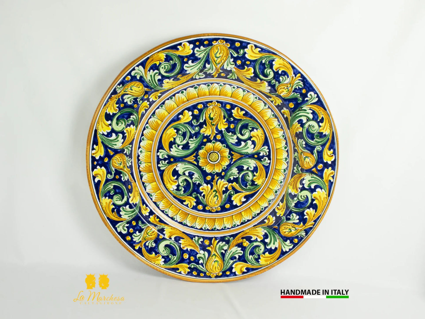 Piatto Centrotavola in Ceramica di Caltagirone ornato blu cobalto 57cm