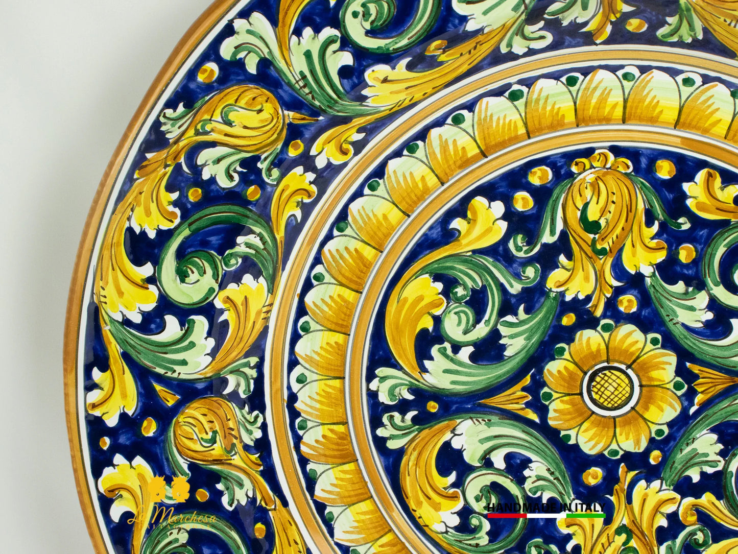 Piatto Centrotavola in Ceramica di Caltagirone ornato blu cobalto 57cm