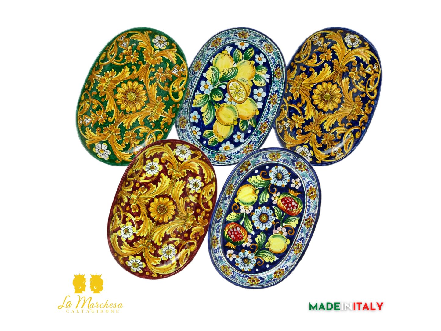 Vassoio in Ceramica di Caltagirone ovale decorato a mano 38cm - Vari Decori