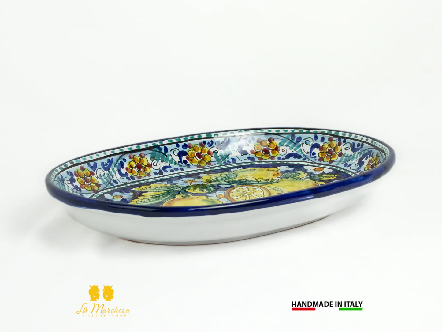 Vassoio in Ceramica di Caltagirone ovale decorato a mano 38cm