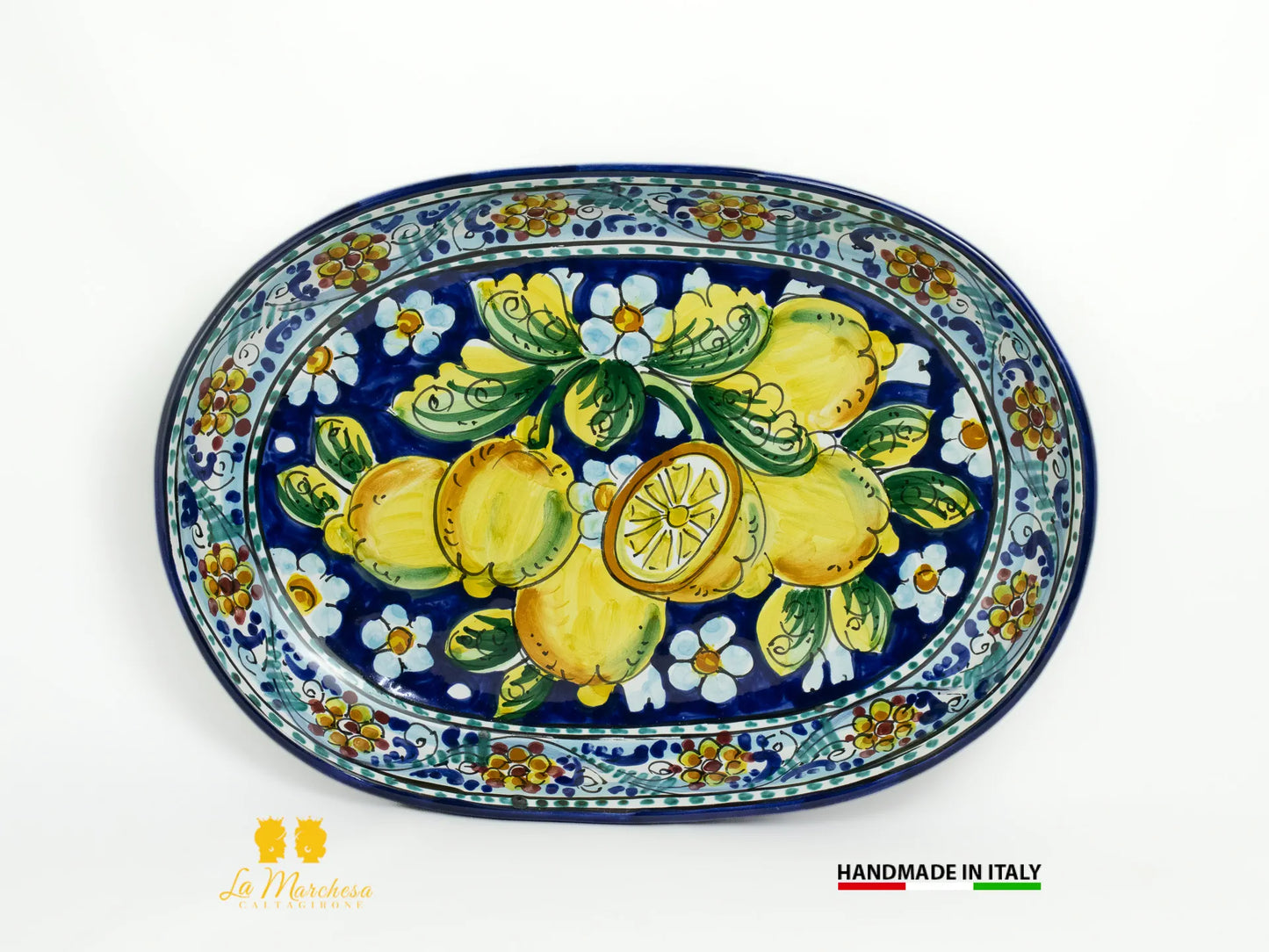 Vassoio in Ceramica di Caltagirone ovale decorato a mano 38cm