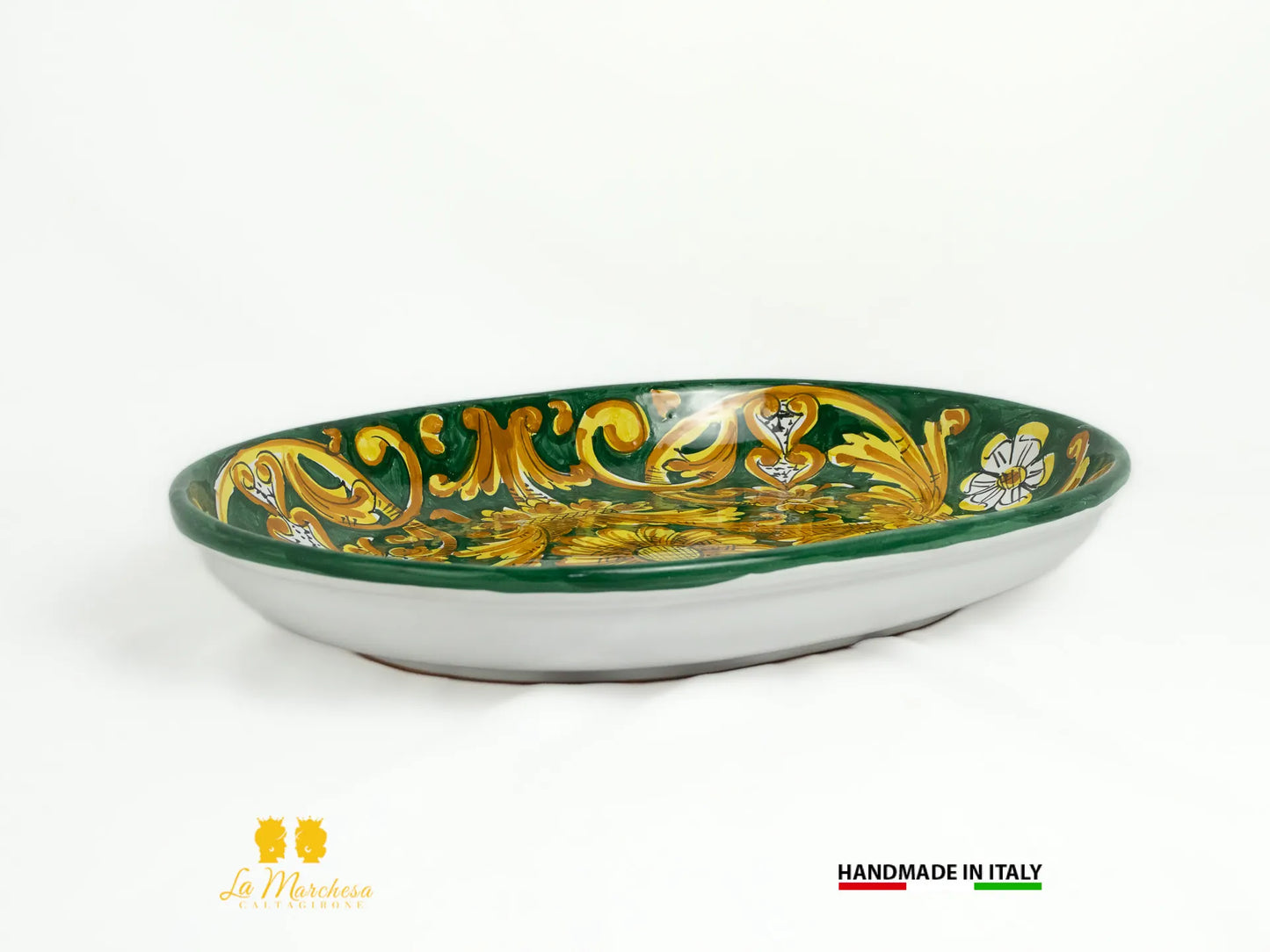 Vassoio in Ceramica di Caltagirone ovale decorato a mano 38cm