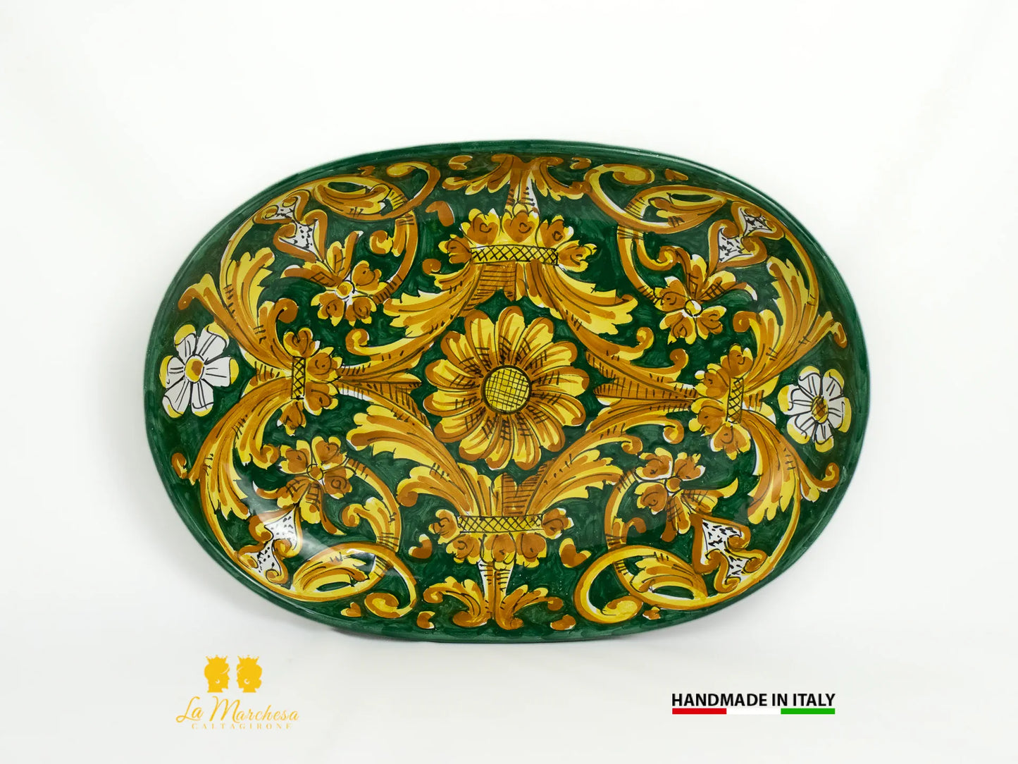 Vassoio in Ceramica di Caltagirone ovale decorato a mano 38cm