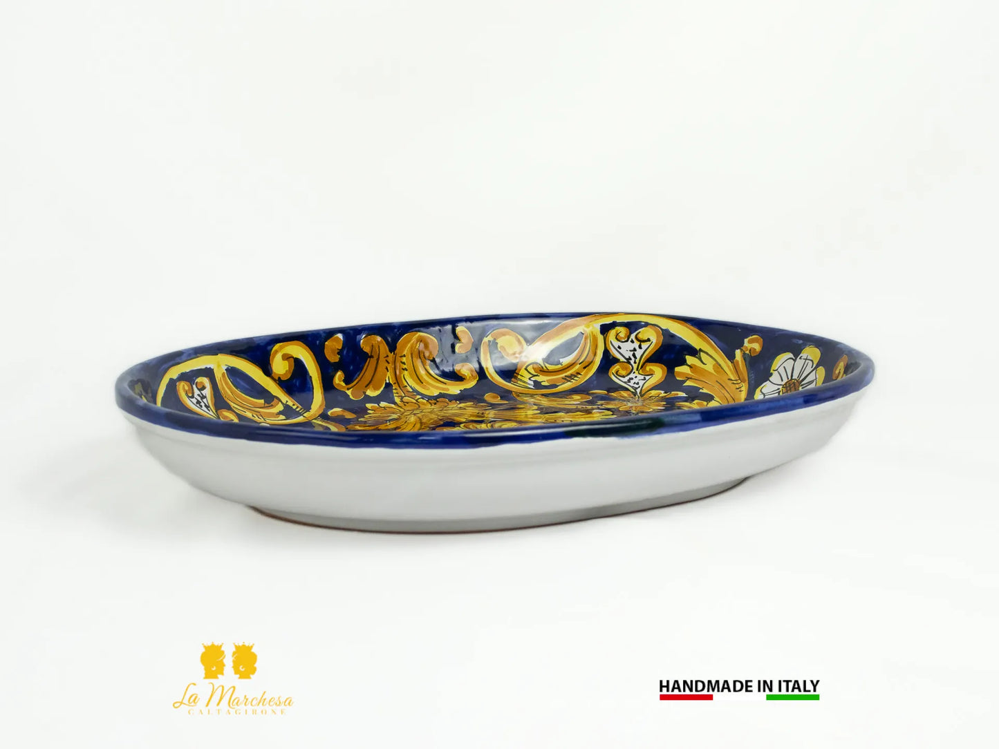 Vassoio in Ceramica di Caltagirone ovale decorato a mano 38cm