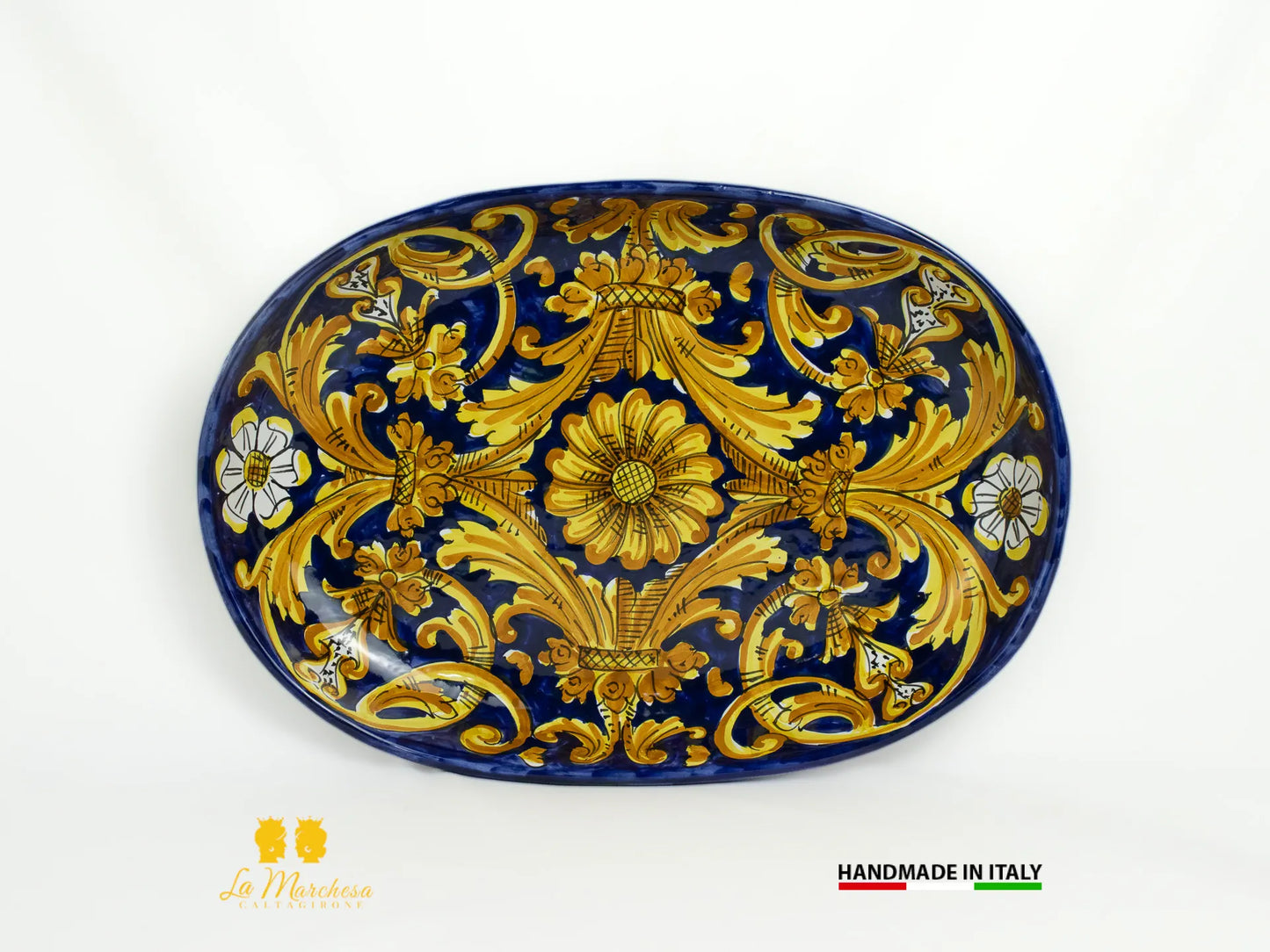 Vassoio in Ceramica di Caltagirone ovale decorato a mano 38cm