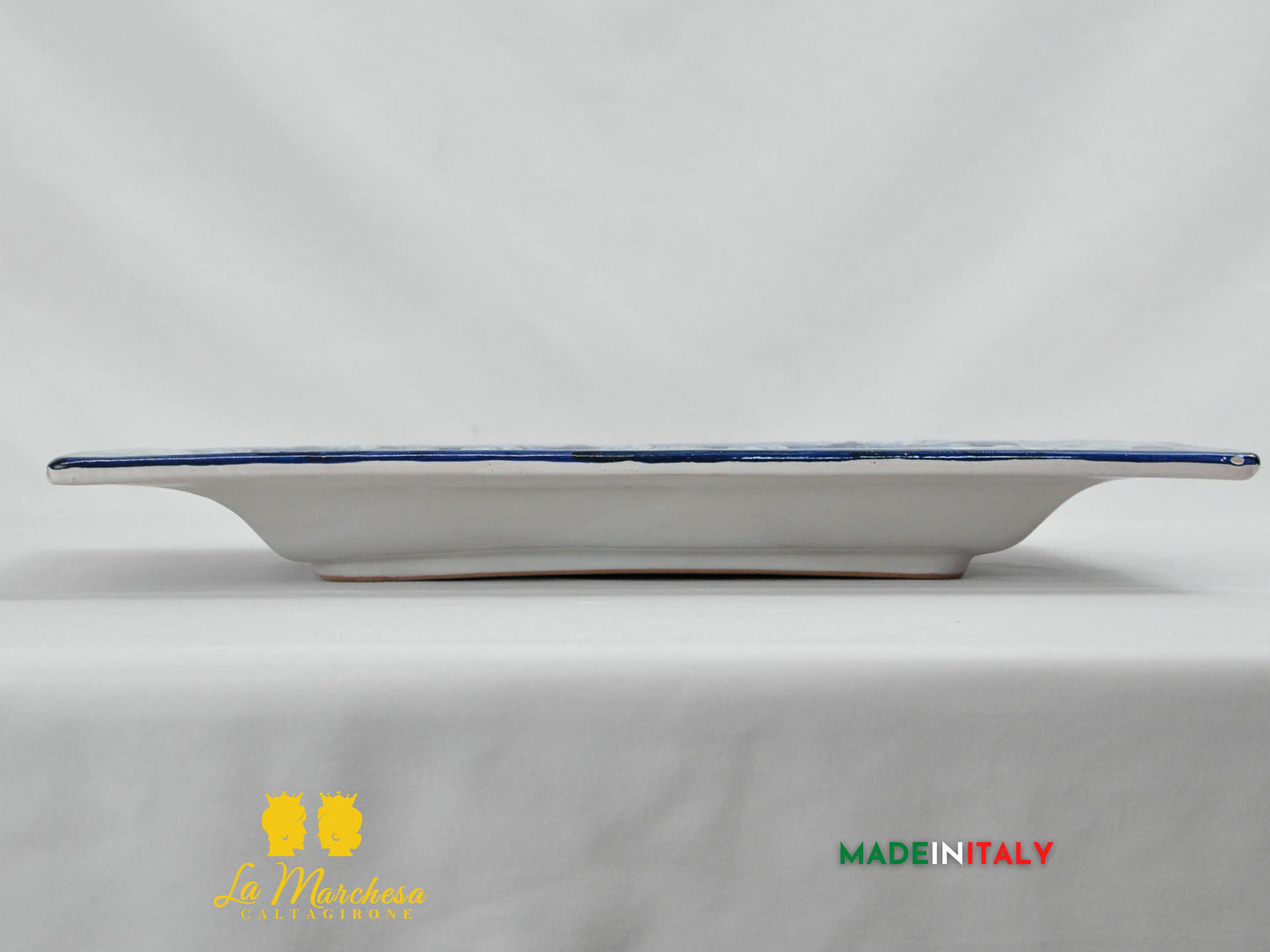 OUTLET - Piatto Rettangolare in Ceramica di Caltagirone Ornato Blu 41cm
