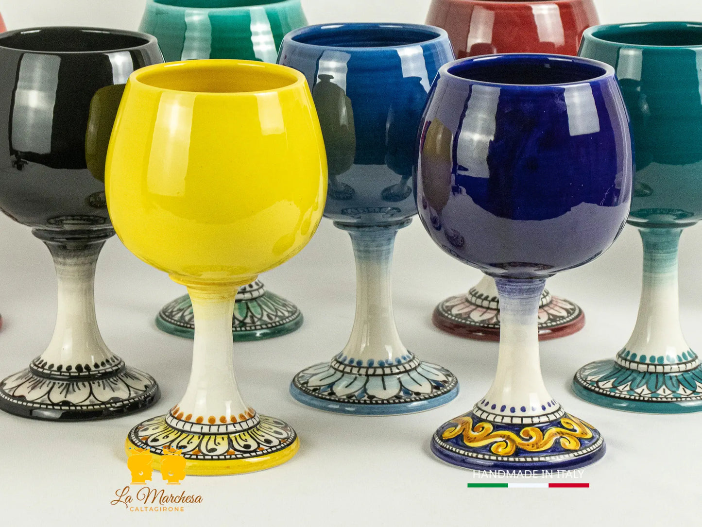 Bicchiere Calice vino in Ceramica di Caltagirone tornio