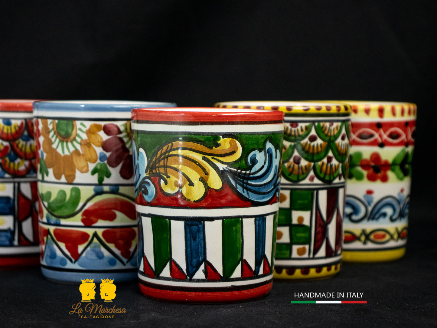 Bicchiere in Ceramica di Caltagirone decoro carretto siciliano