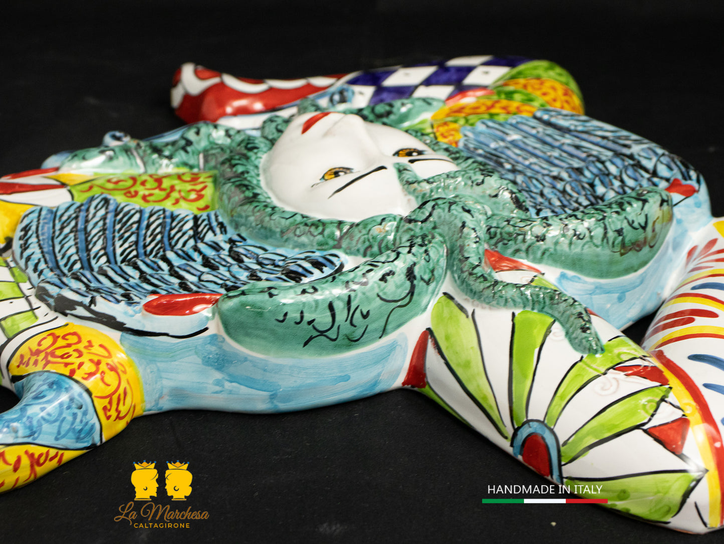 Trinacria Ceramica Caltagirone stile carretto Triskele 39cm