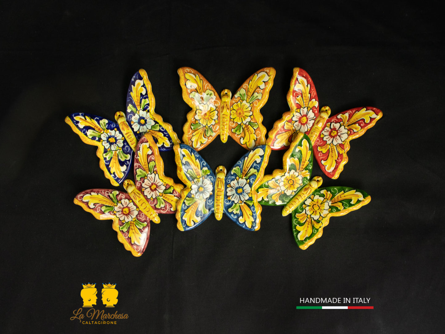 Piccola Farfalla Ceramica di Caltagirone decoro ornato vari colori 10cm