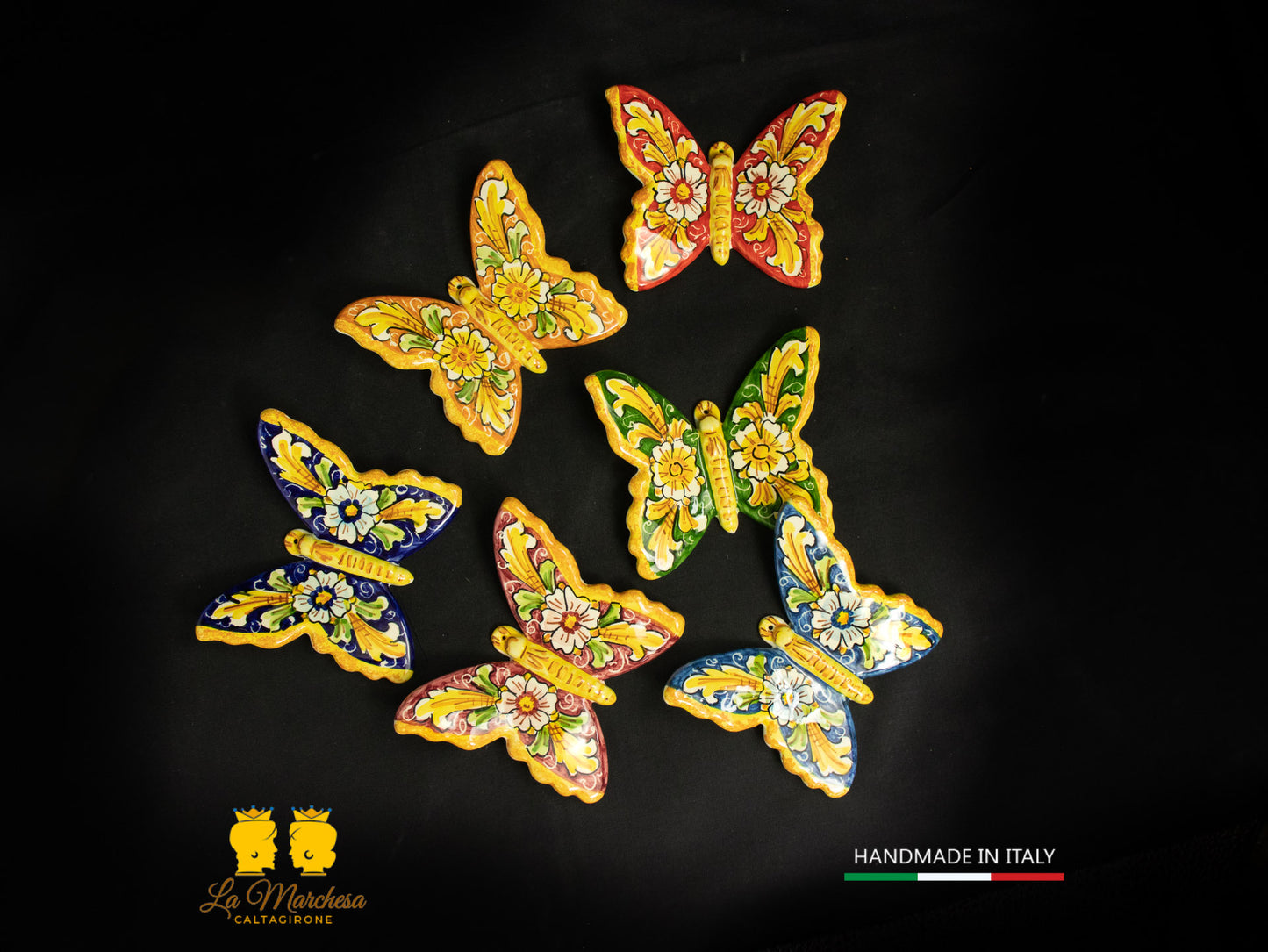 Piccola Farfalla Ceramica di Caltagirone decoro ornato vari colori 10cm