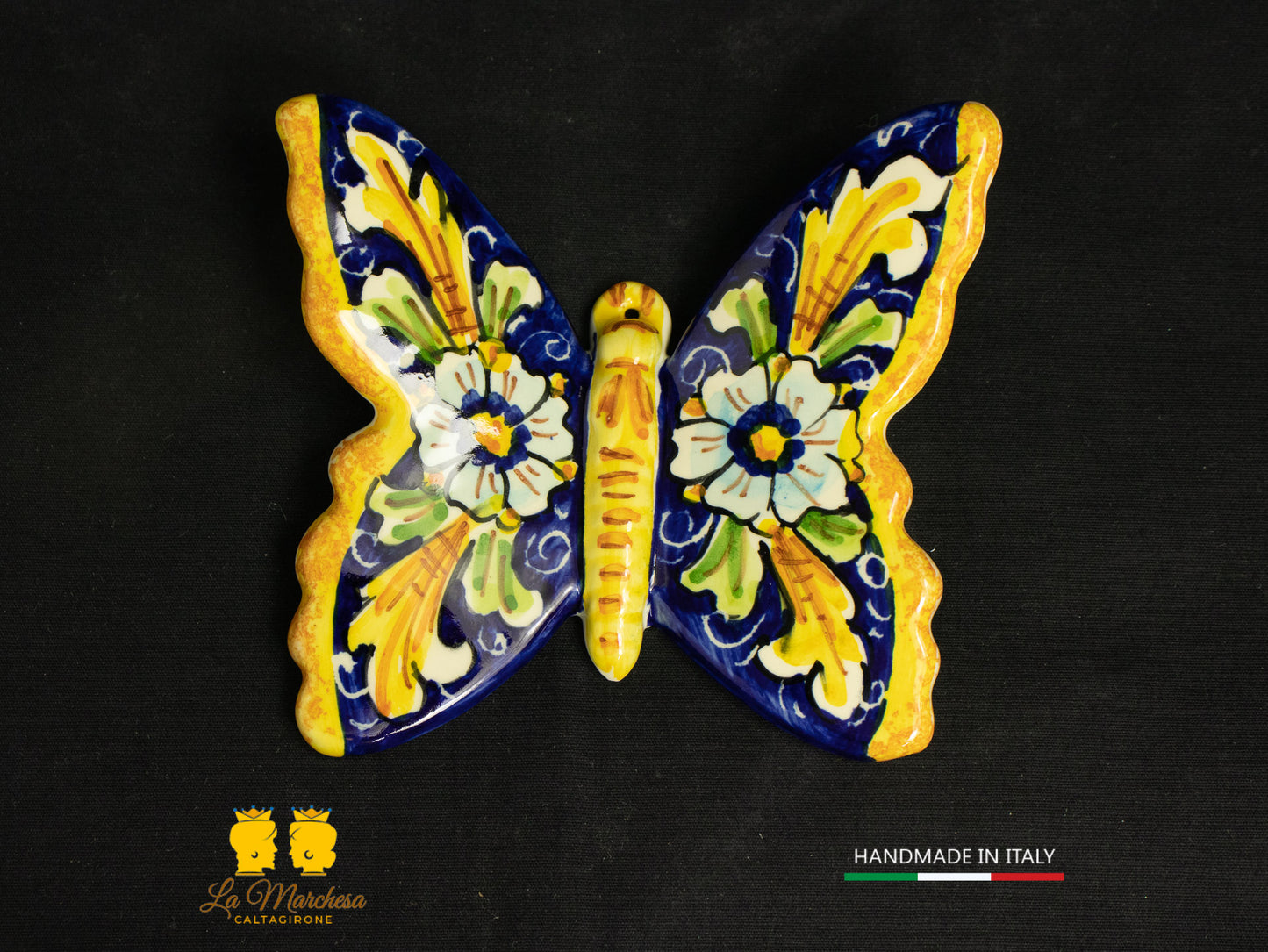 Piccola Farfalla Ceramica di Caltagirone decoro ornato vari colori 10cm